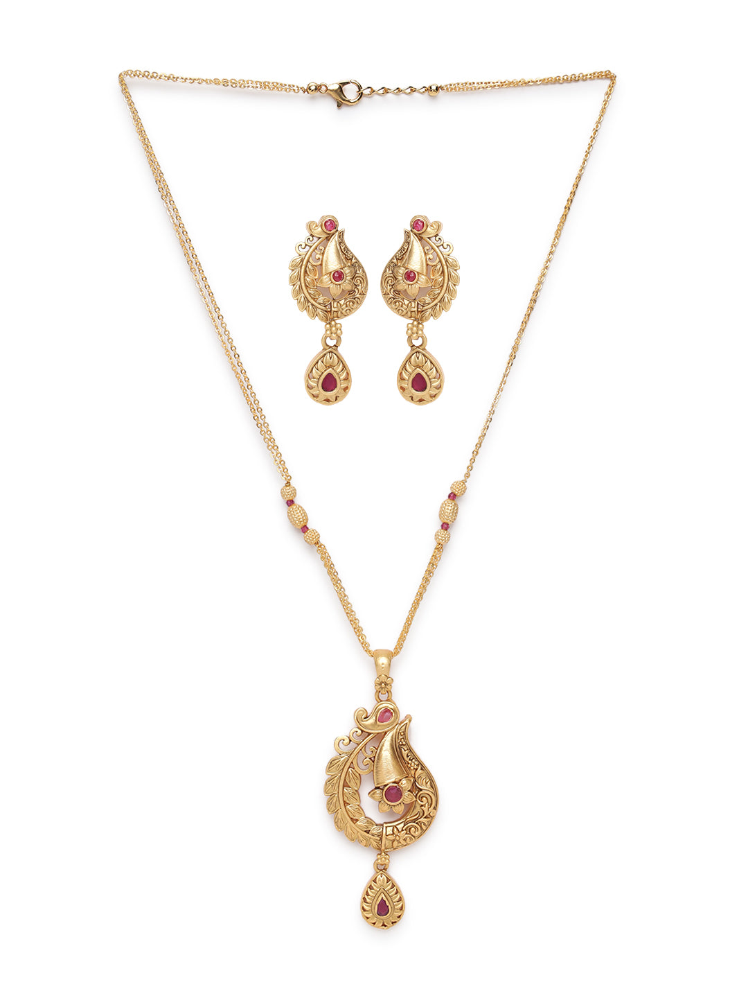 Gold-Plated Maroon Studded Handcrafted Jewellery Set - Jazzandsizzle