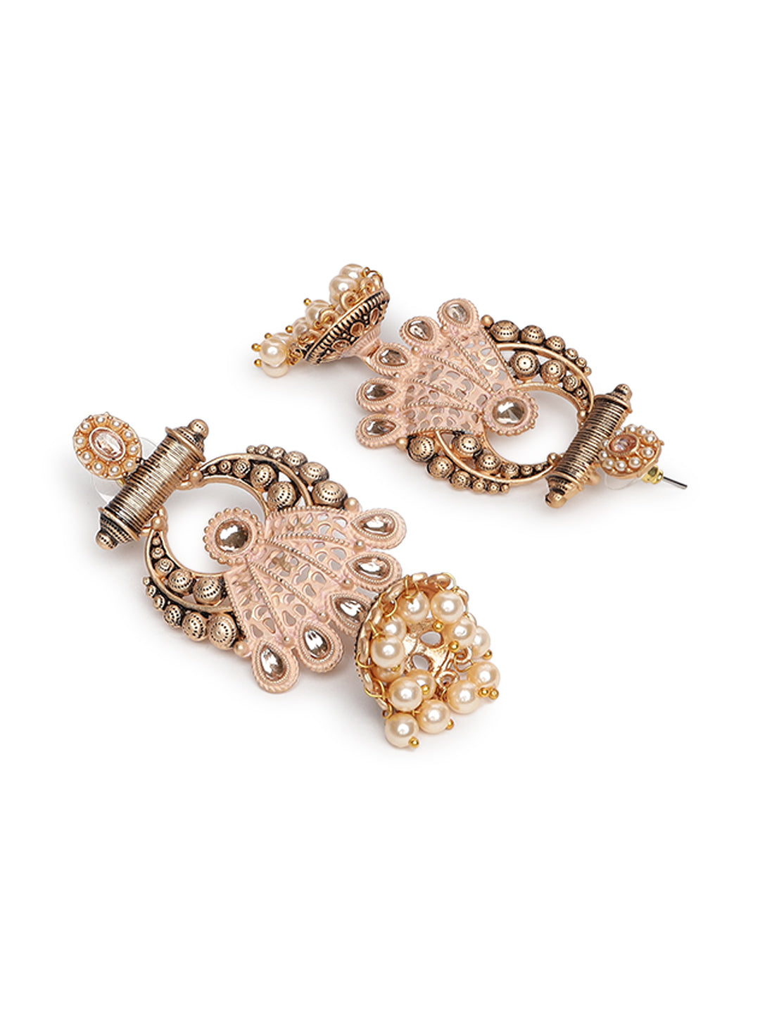 Peach & Gold-Toned Chandbalis Earrings - Jazzandsizzle