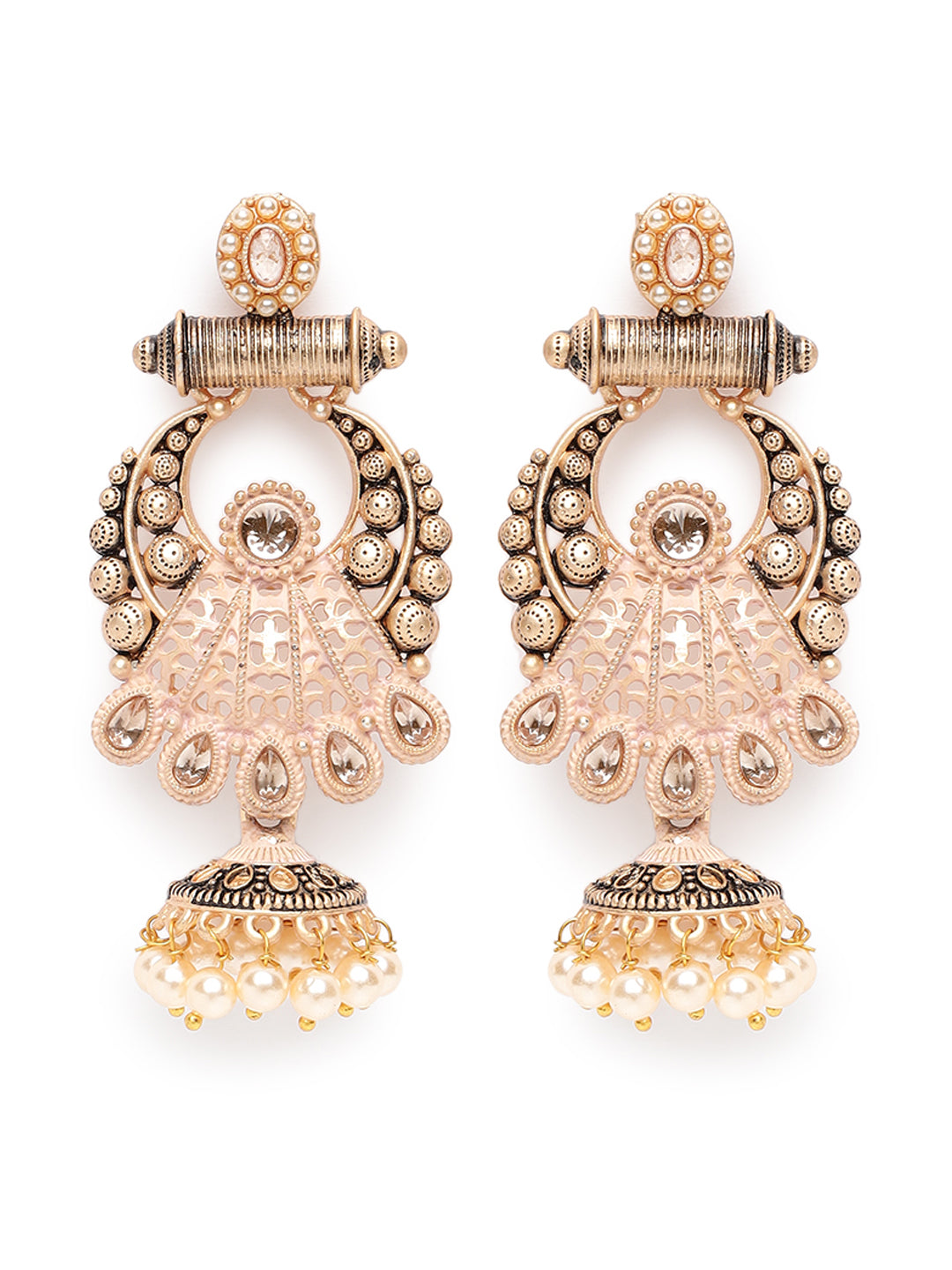 Peach & Gold-Toned Chandbalis Earrings - Jazzandsizzle