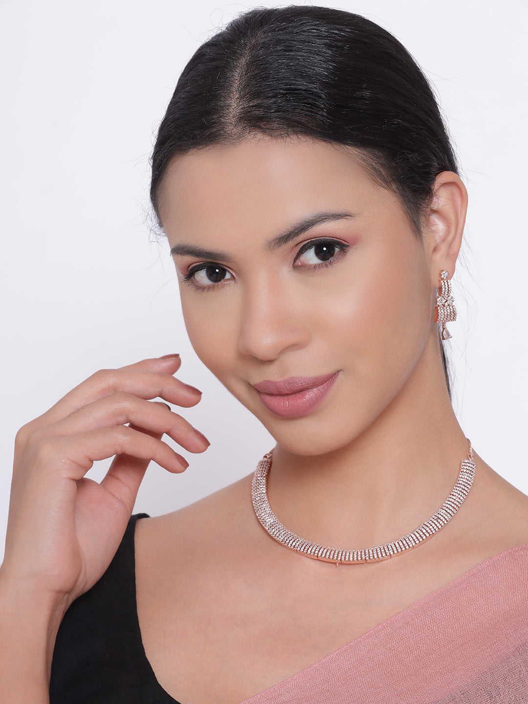 American Diamond Cubic Zirconia Rose Gold Plated Jewellery Set - Jazzandsizzle