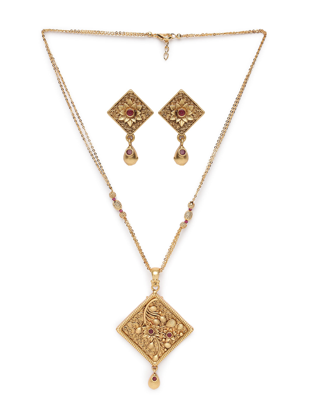 Gold-Plated Maroon Studded Handcrafted Jewellery Set - Jazzandsizzle