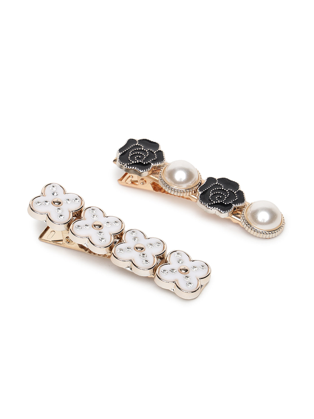 White & Black Sets of 2 Embellished Alligator Hair Clip - Jazzandsizzle