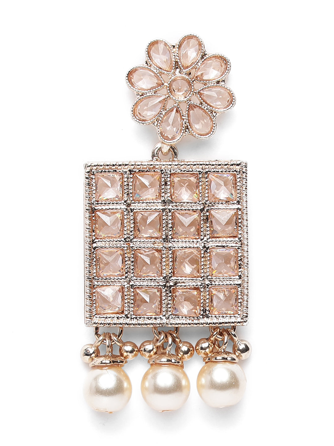 Gold-Plated Kundan Studded Floral Pattern& Square Drop Earrings - Jazzandsizzle