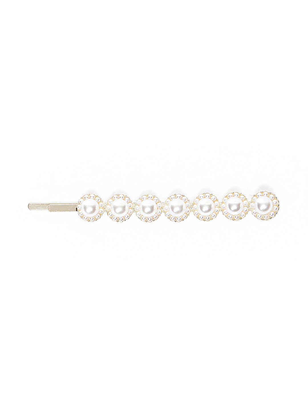 Set Of 2 Gold-Plated Off-White Beaded Handcrafted Hair Clips - Jazzandsizzle
