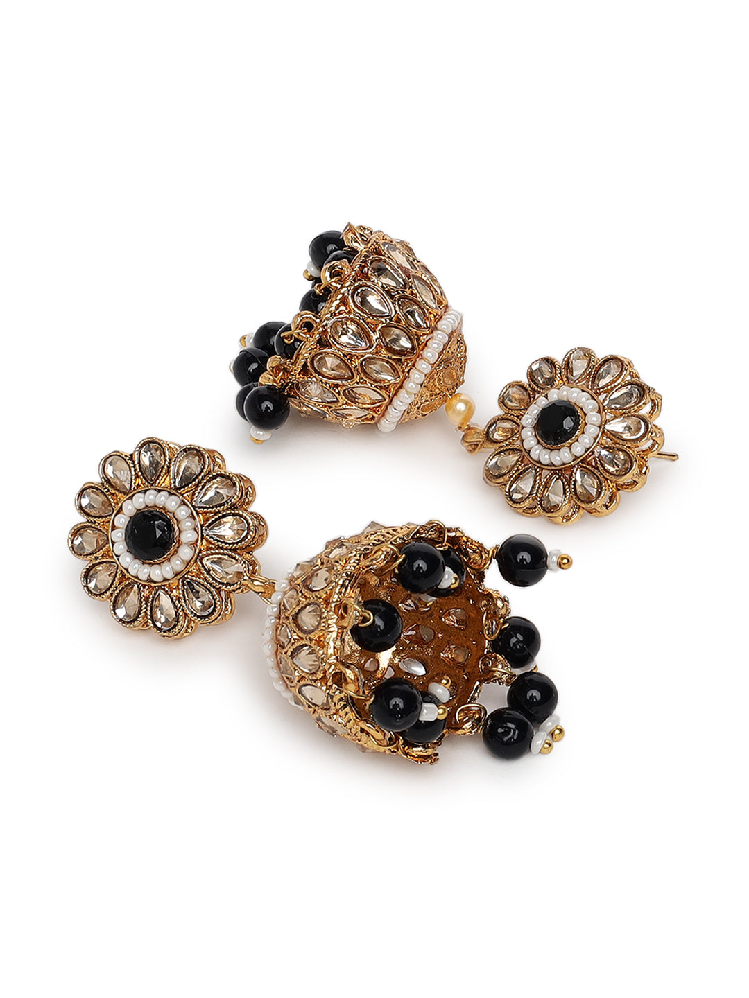 Gold-Plated & Dark Blue Kundan & Beads Studded Traditional Choker Necklace Earring & Maangtikka Set - Jazzandsizzle