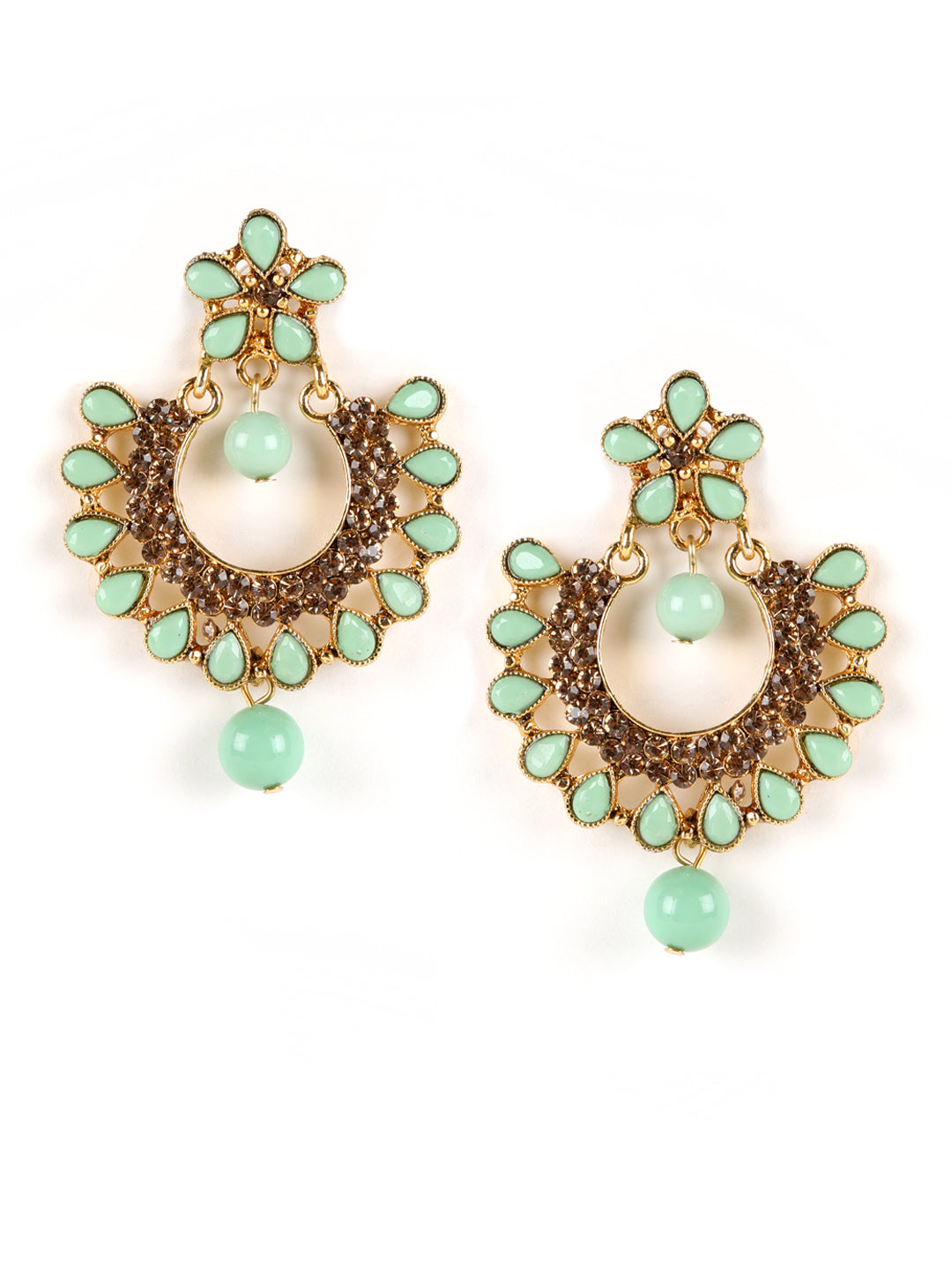 Green Gold-Plated Kundan-Studded Handcrafted Crescent-Shaped Chandbalis - Jazzandsizzle
