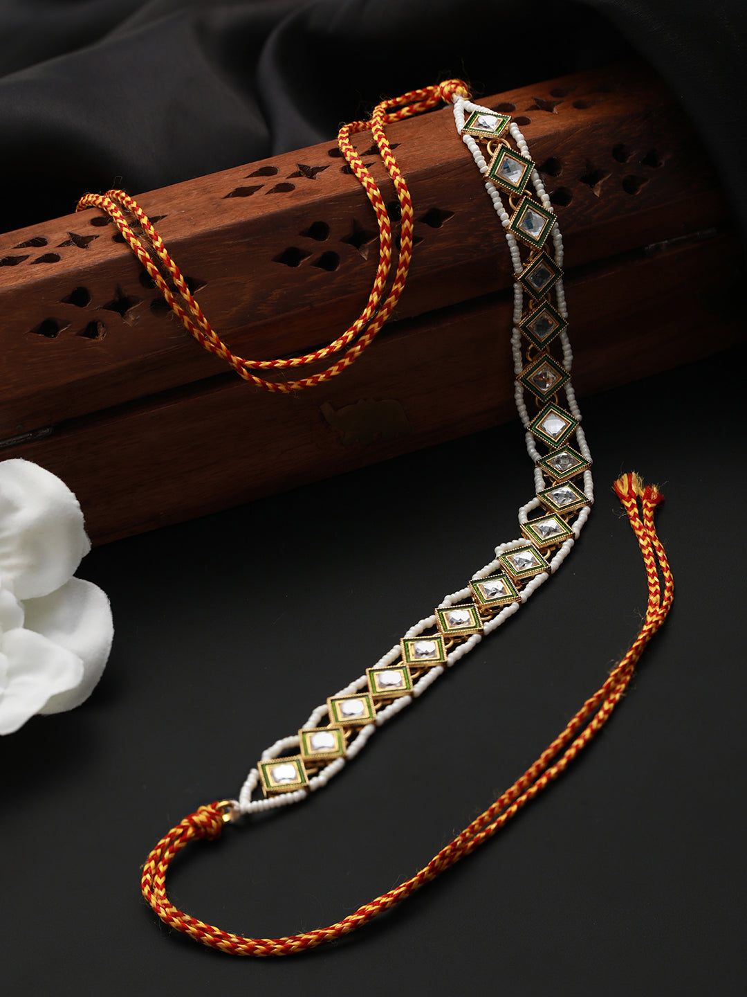 Gold-Plated White Kundan Studded & Pearl Beaded Rajputi Matha Patti - Jazzandsizzle