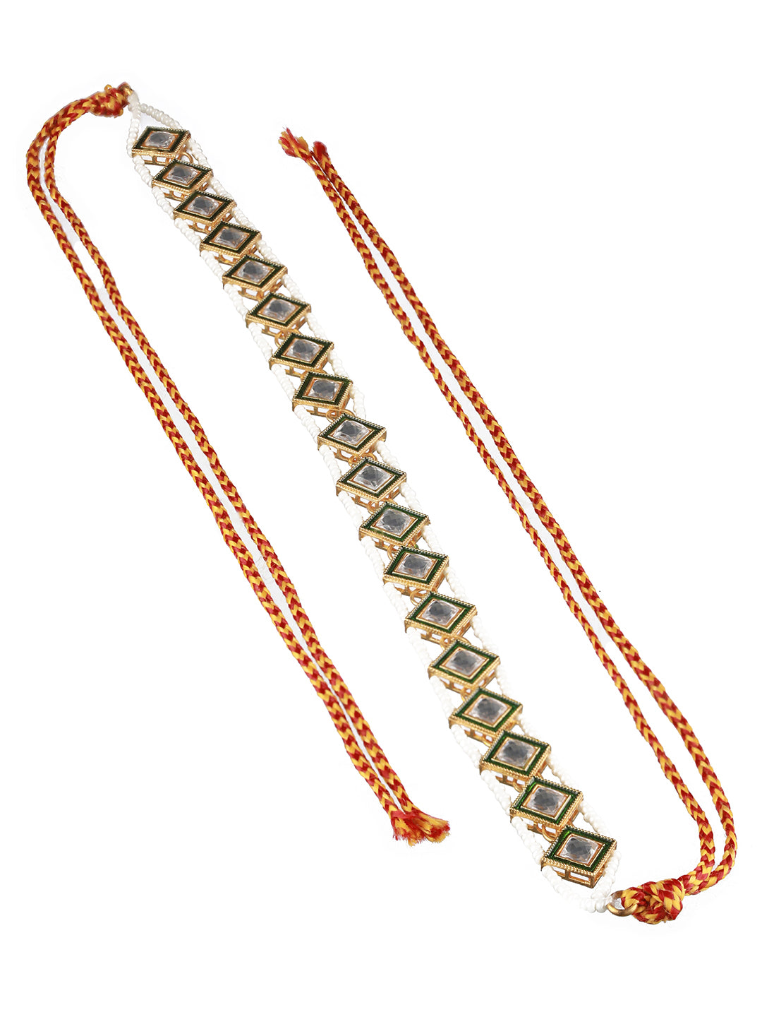 Gold-Plated White Kundan Studded & Pearl Beaded Rajputi Matha Patti - Jazzandsizzle