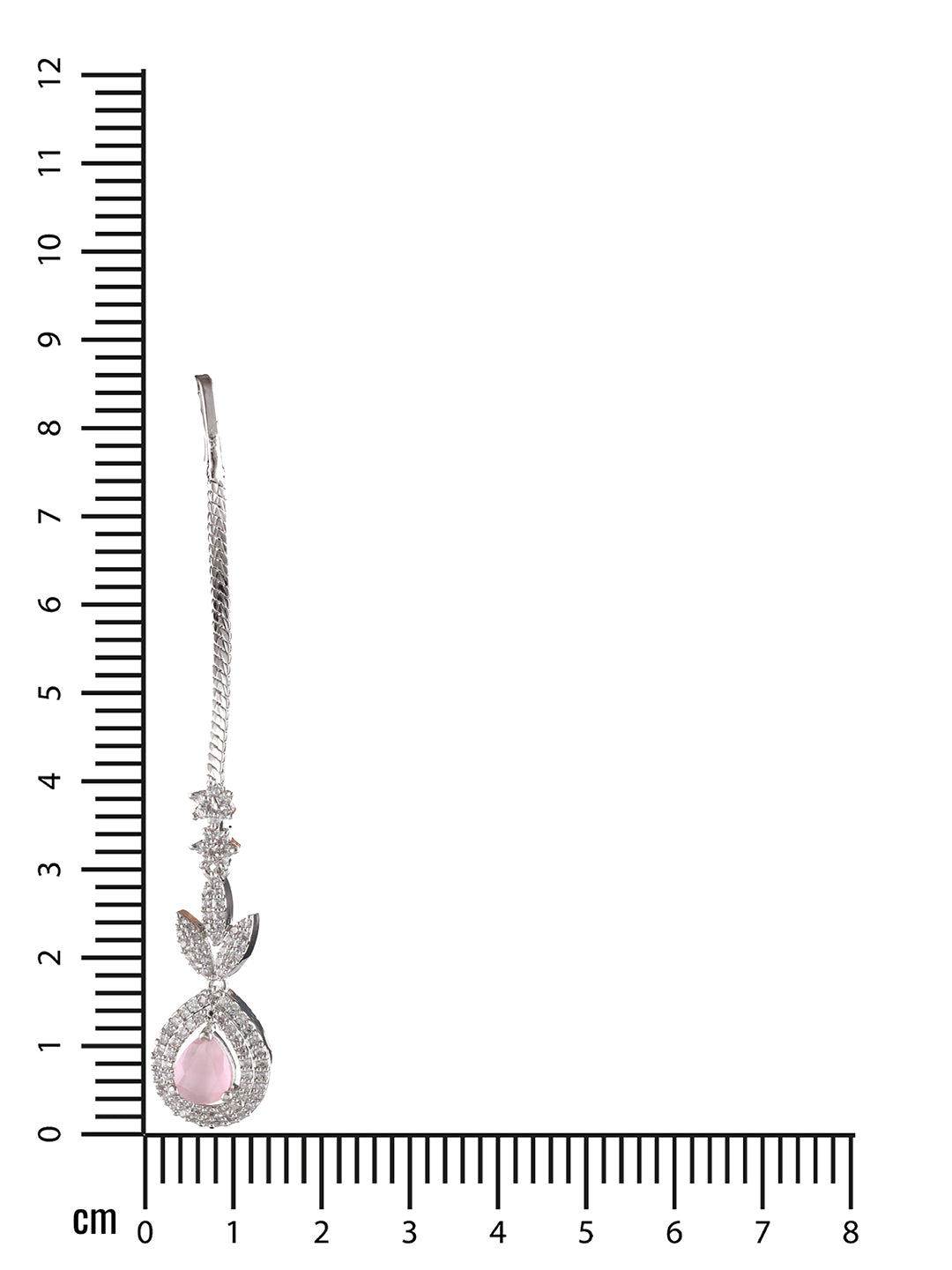 Silver Plated & Pink AD Studded Teardrop Shaped Maang Tika - Jazzandsizzle