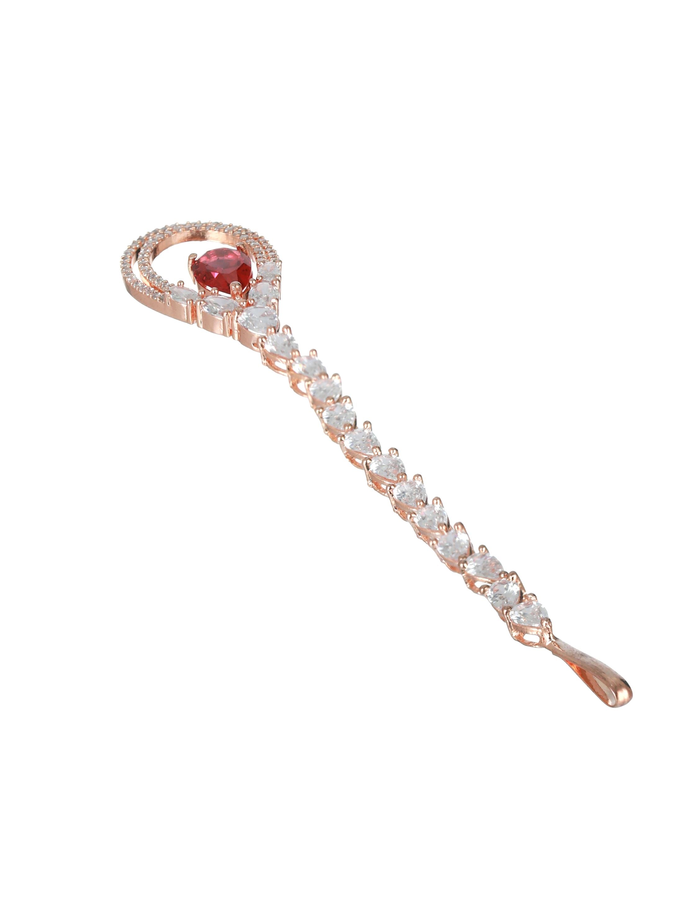 Rose Gold-Plated Magenta AD-Studded & White AD Studded Maangtikka - Jazzandsizzle