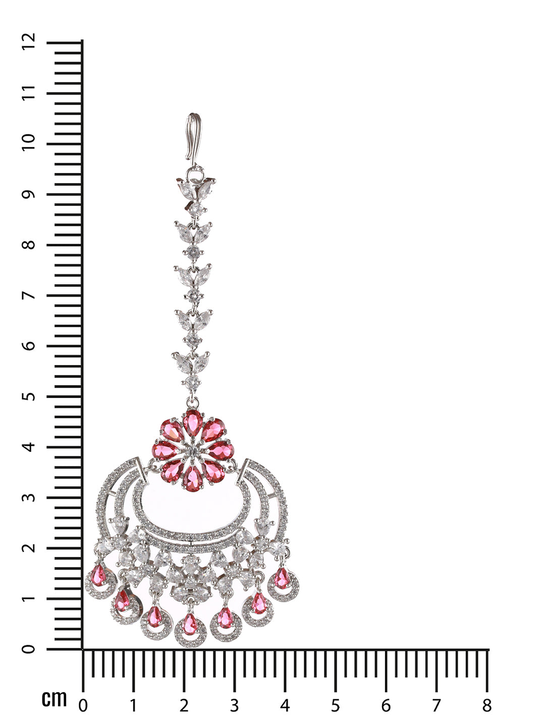 Silver Plated Ruby & White AD Studded Handcrafted Maang Tika - Jazzandsizzle