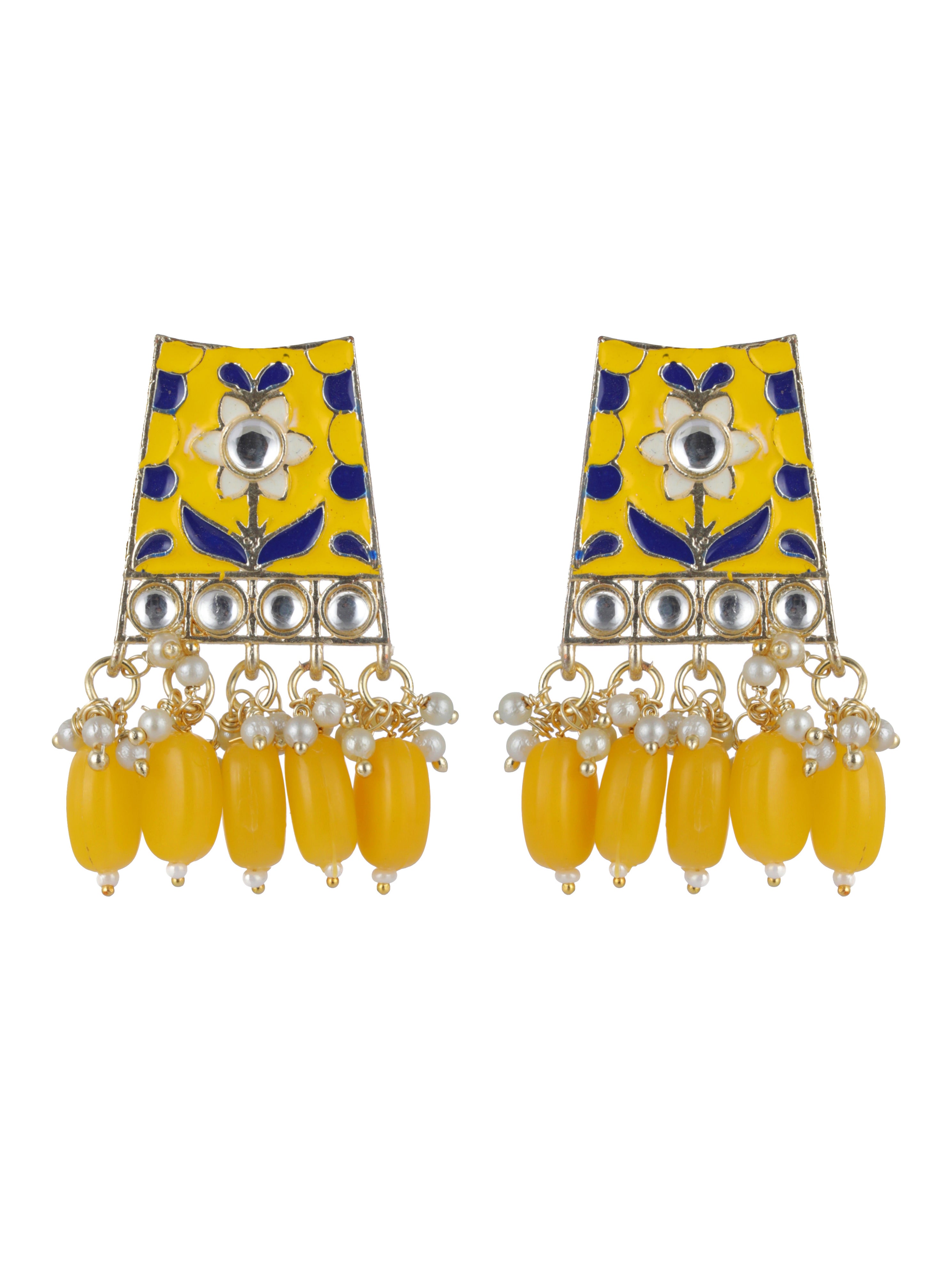 Gold-Plated Yellow Meenakari & Pearl Beaded Choker Jewellery Set - Jazzandsizzle