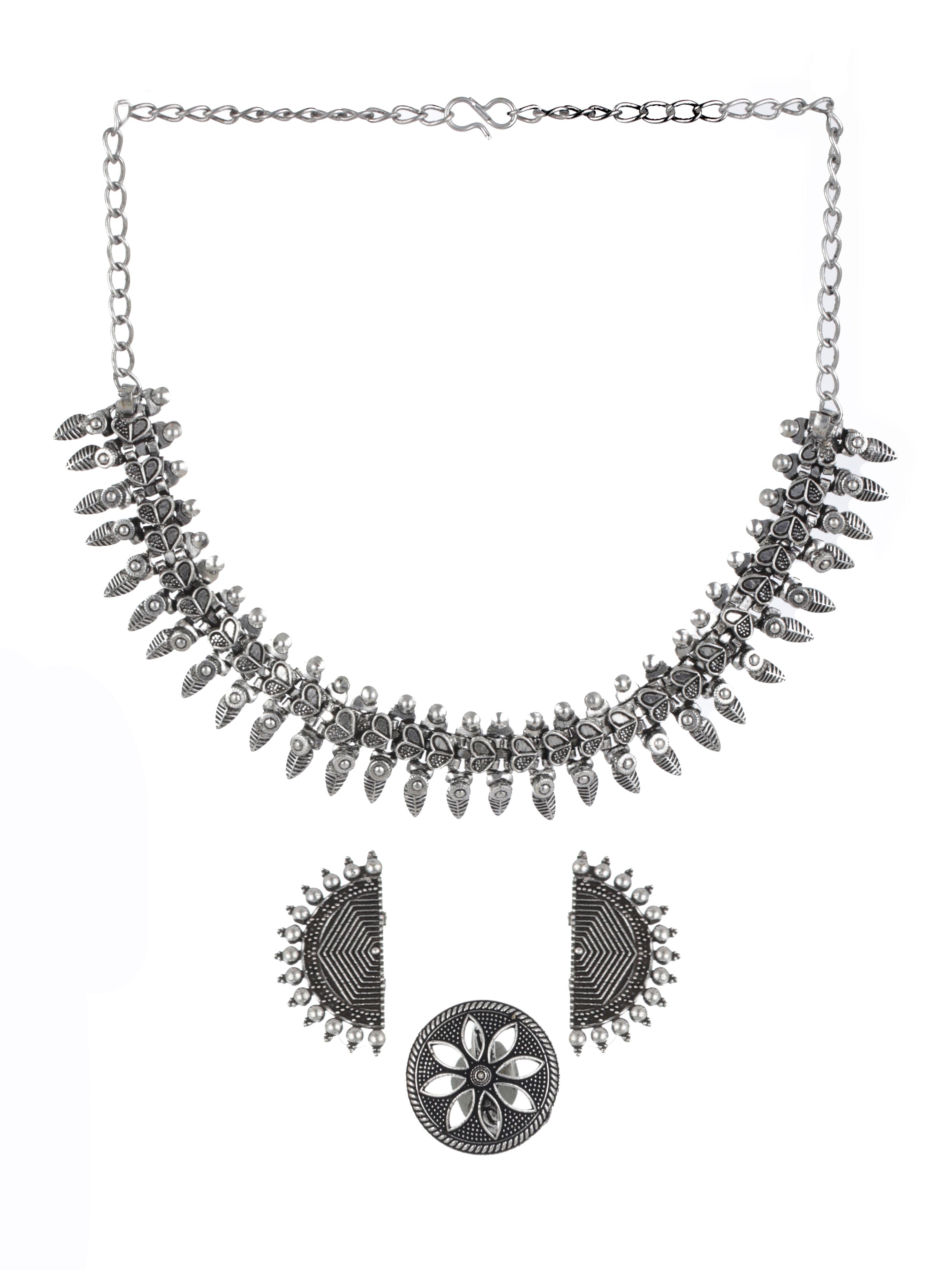 Oxidised Silver-Plated German Silver Jewellery Set with Ring - Jazzandsizzle