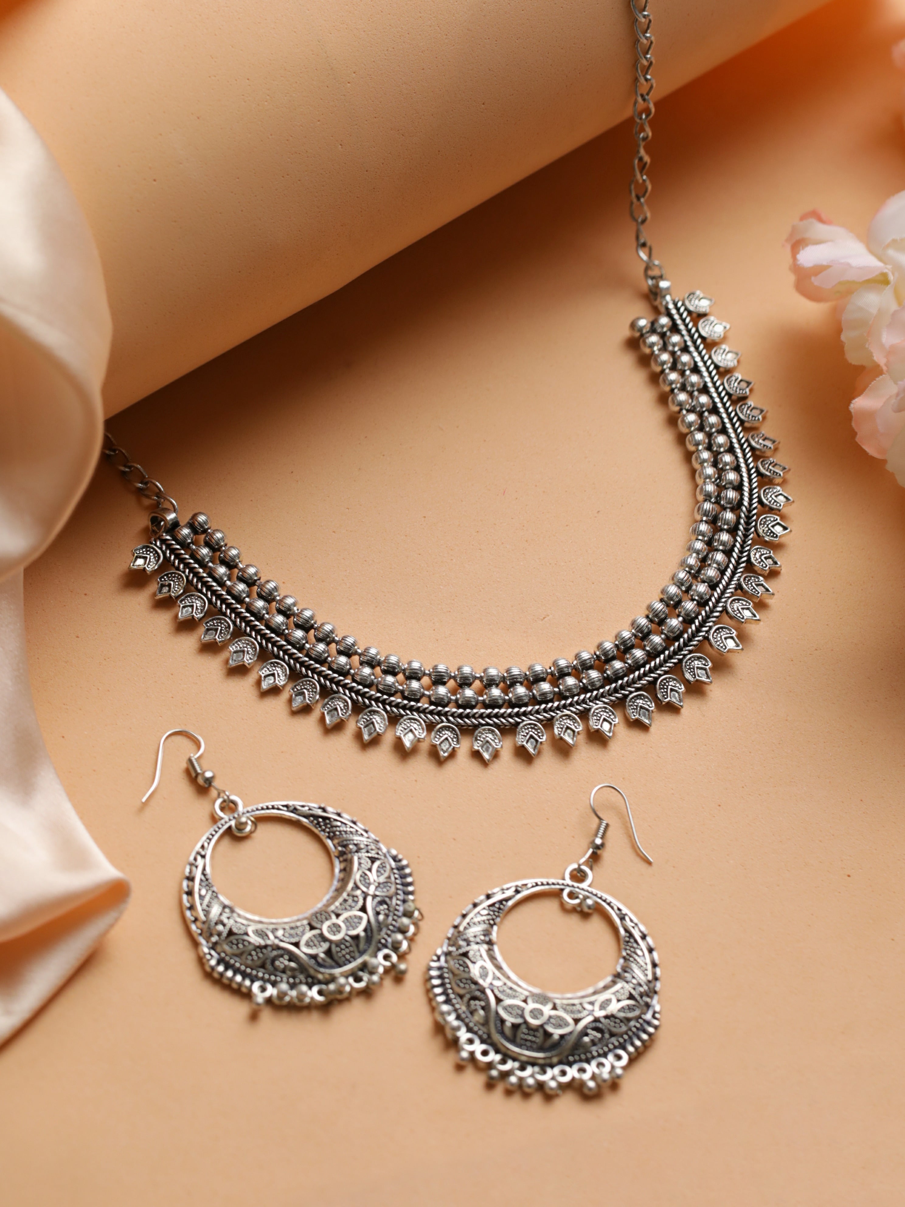 Silver-Toned & German Silver-Plated & Oxidised Jewellery Set - Jazzandsizzle