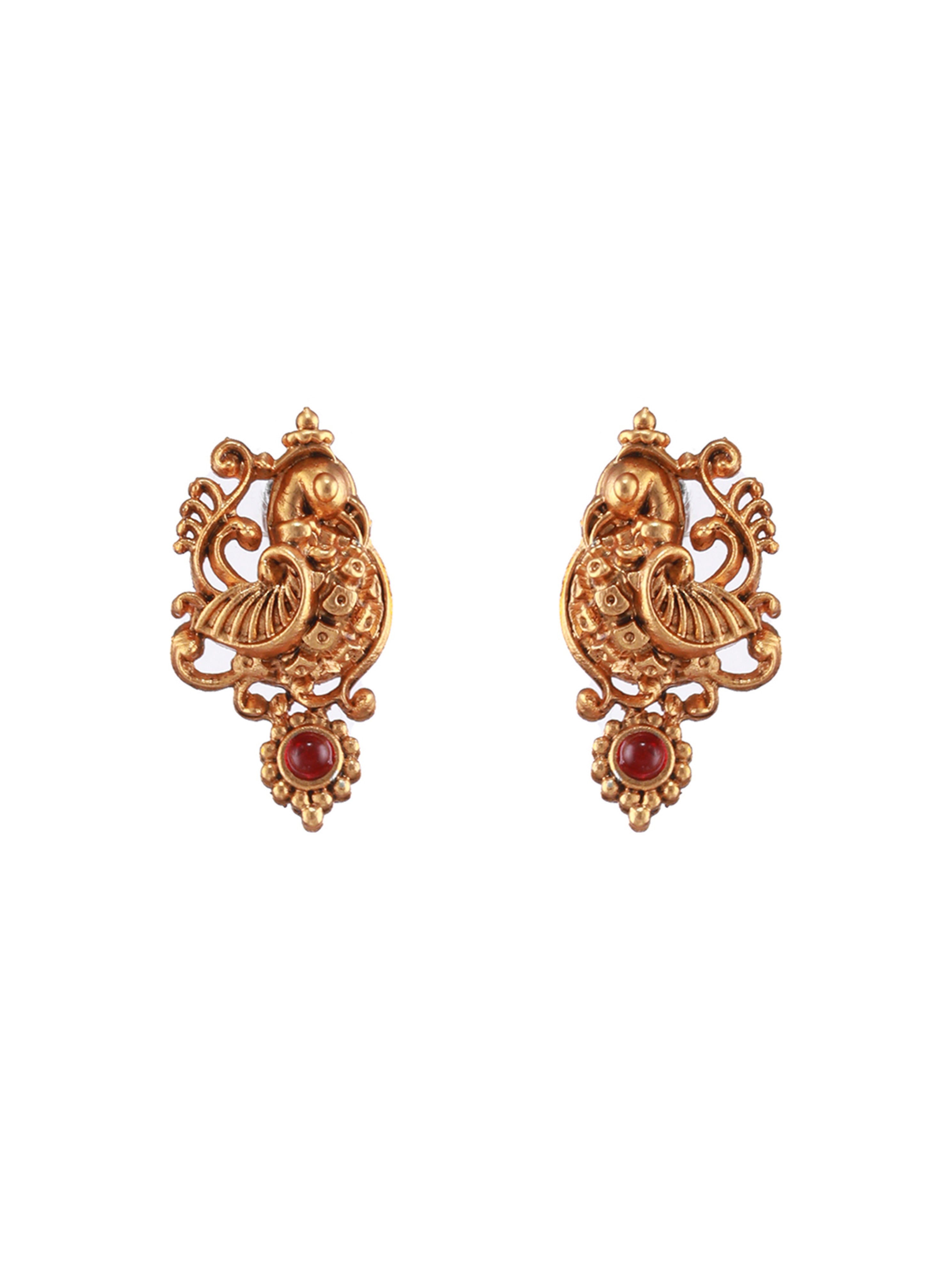 Gold-Plated Red Stone-Studded Temple Choker Jewellery Set - Jazzandsizzle