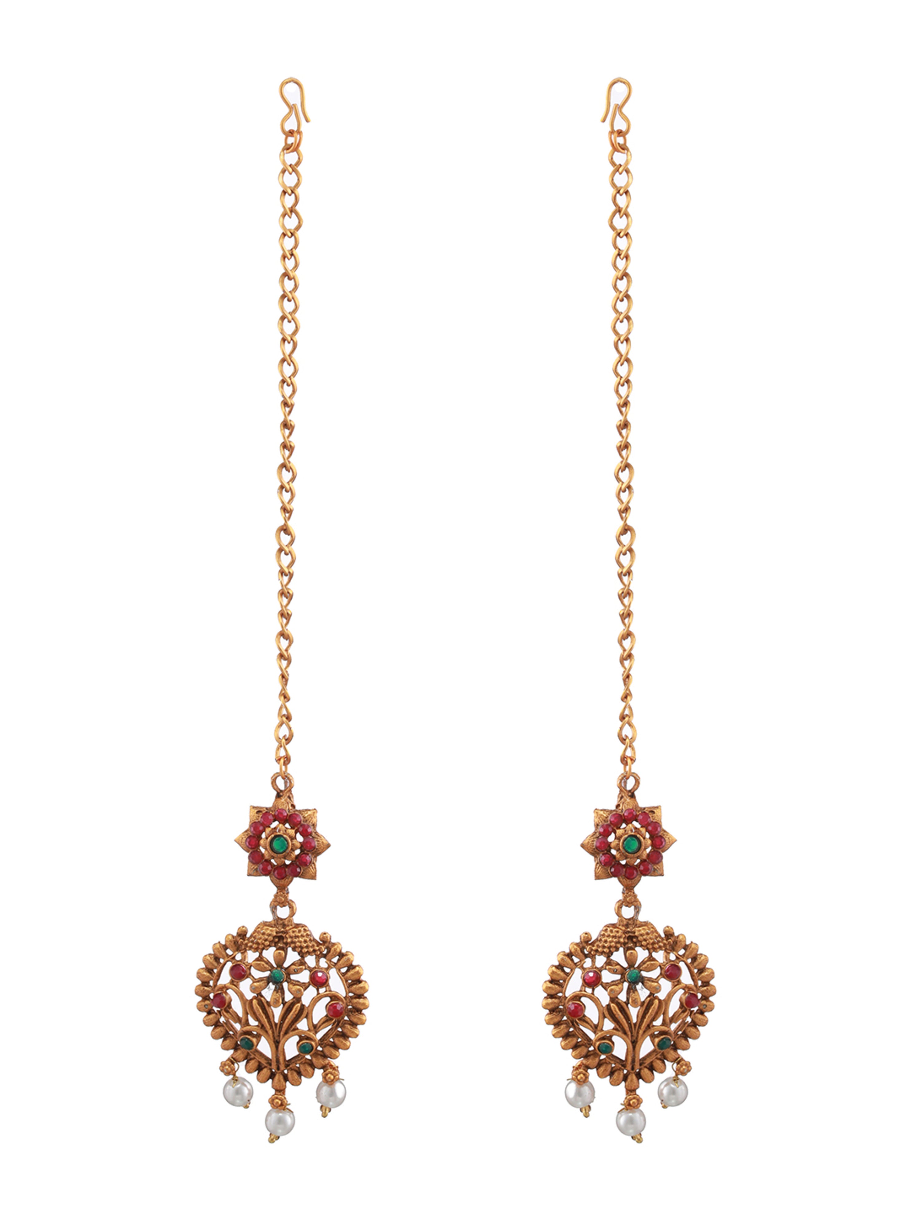 Gold-Plated Red & Green Stone-Studded Temple Choker Set - Jazzandsizzle