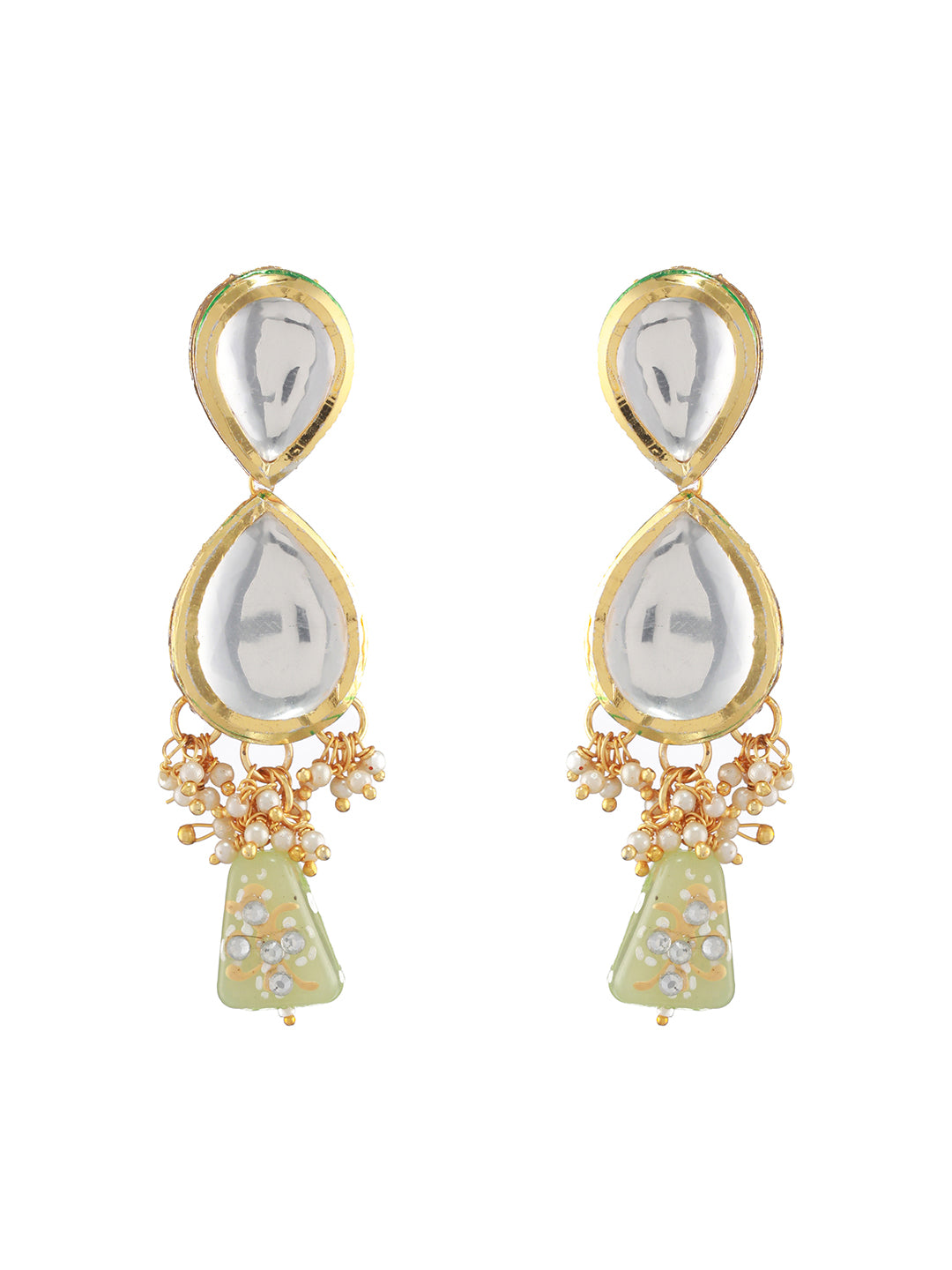 Gold-Plated White & Green Stone-Studded & Pearl Beaded Choker Jewellery Set with Maangtika - Jazzandsizzle