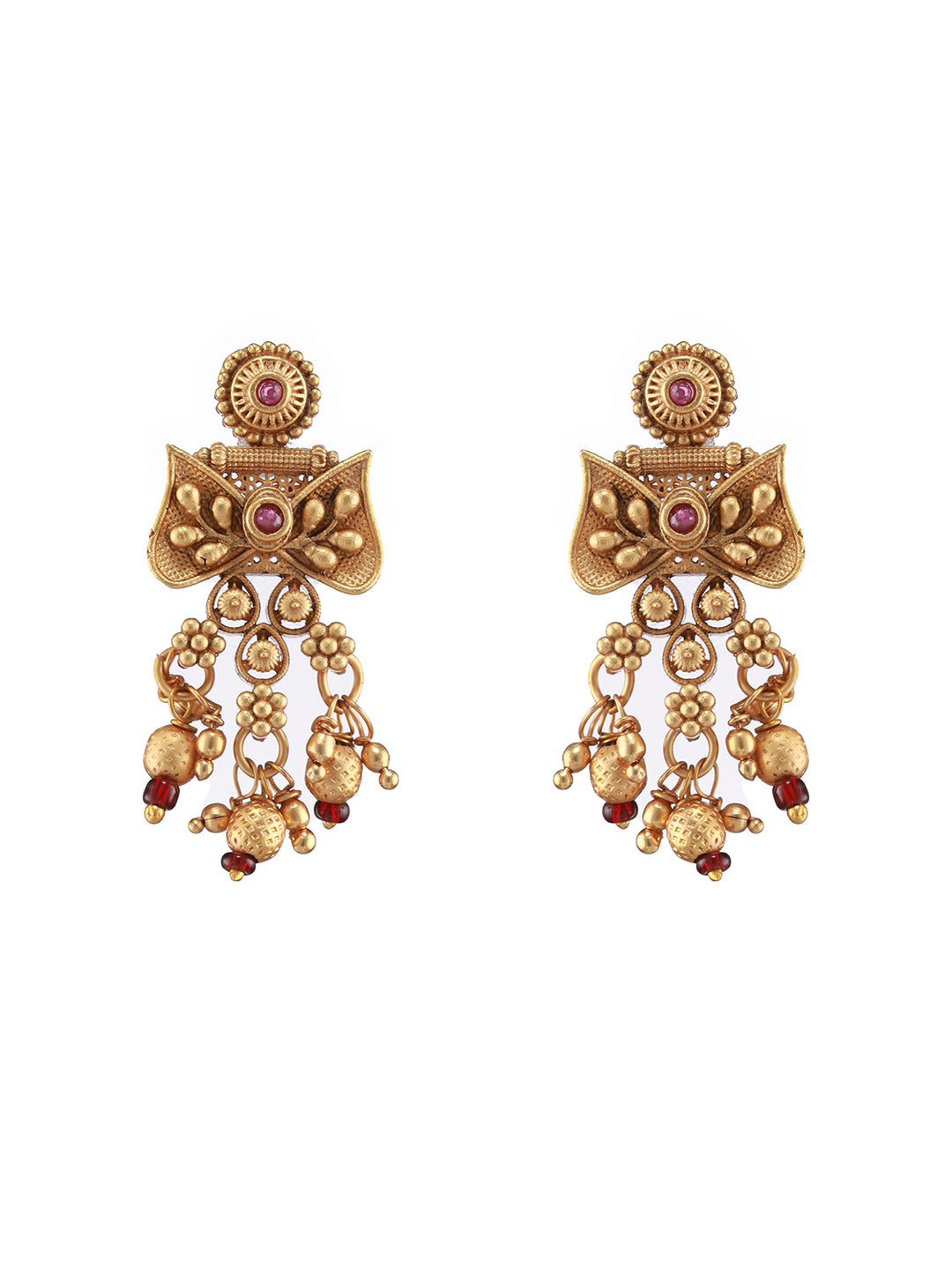 24K Gold-Plated Pink & Ruby Studded Handcrafted Filigree Jewellery Set - Jazzandsizzle