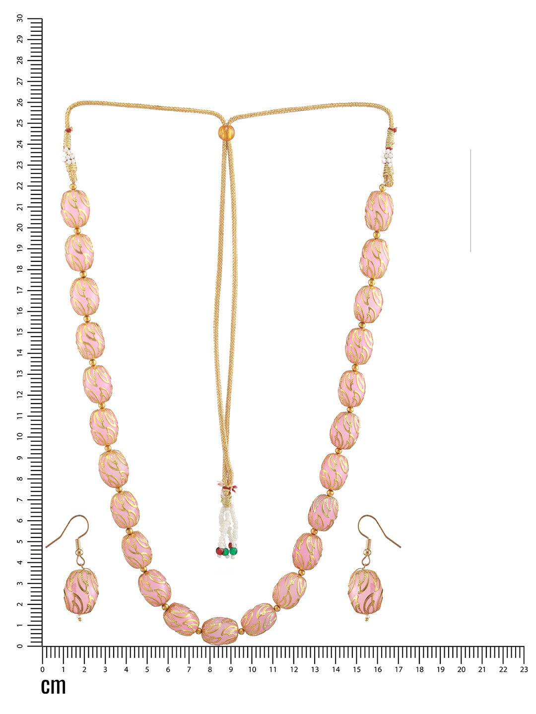 Gold- Plated Pink & Gold Beads Handcrafted Mala With Earrings - Jazzandsizzle