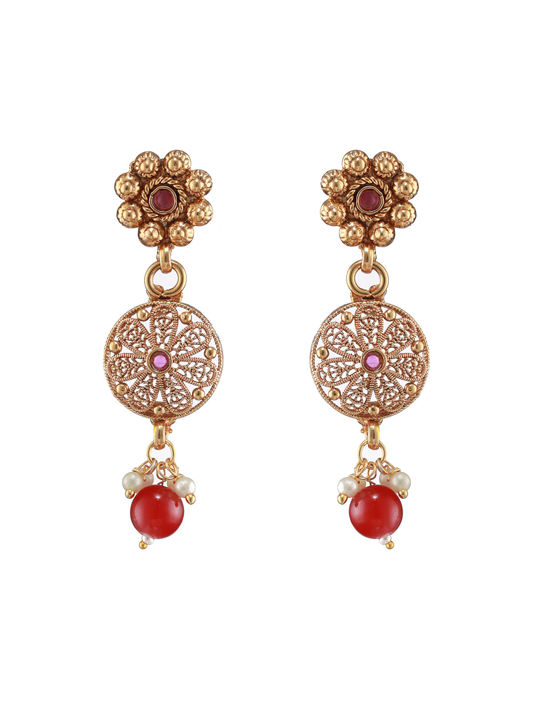 24K Gold-Plated Ruby Studded Handcrafted Filigree Jewellery Set - Jazzandsizzle
