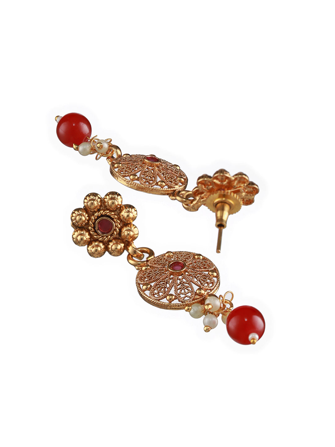 24K Gold-Plated Ruby Studded Handcrafted Filigree Jewellery Set - Jazzandsizzle