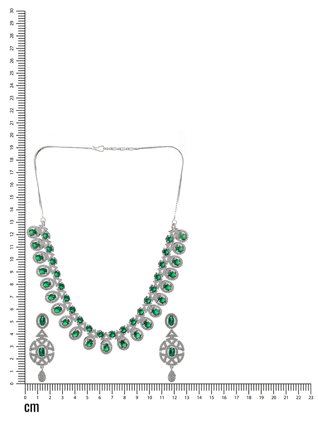 Silver-Plated Green & American diamond Studded Jewellery Set - Jazzandsizzle