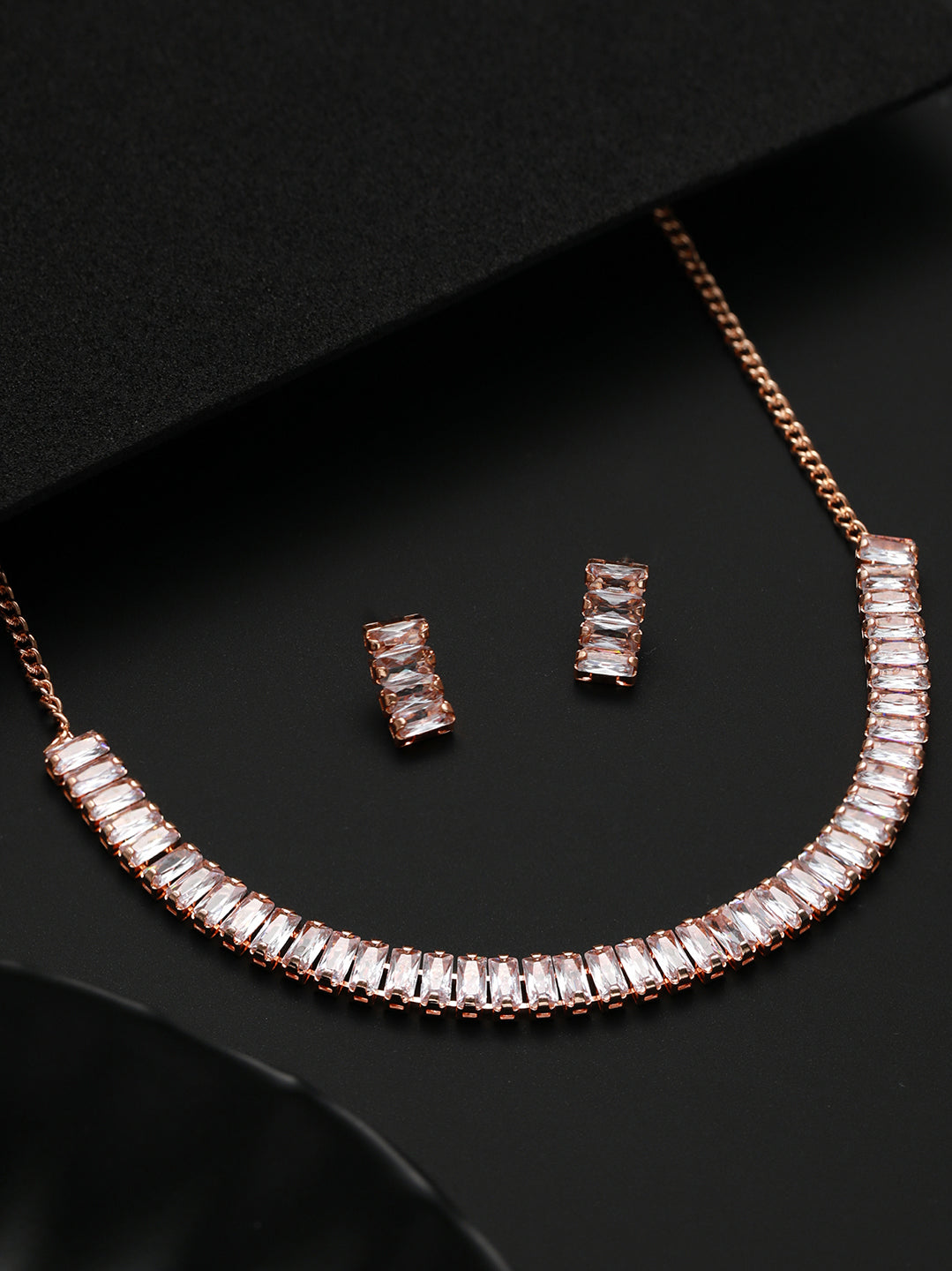 Rose-Gold Plated American diamond Studded Handcrafted Jewellery Set - Jazzandsizzle
