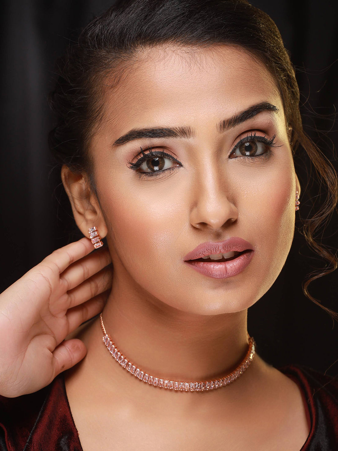 Rose-Gold Plated American diamond Studded Handcrafted Jewellery Set - Jazzandsizzle