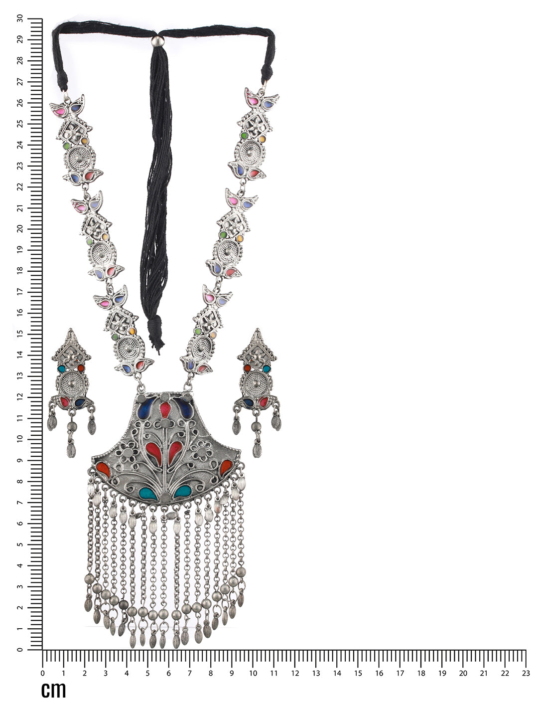 Oxidised Silver-Plated Meenakari & Ghungroo Beads Studded Handcrafted Jewellery Set - Jazzandsizzle