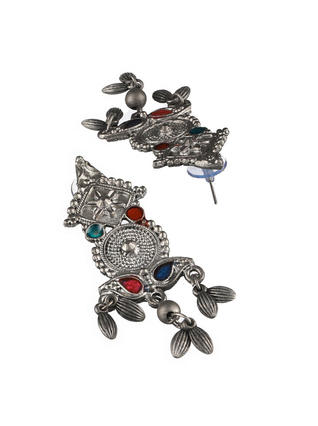 Oxidised Silver-Plated Meenakari & Ghungroo Beads Studded Handcrafted Jewellery Set - Jazzandsizzle