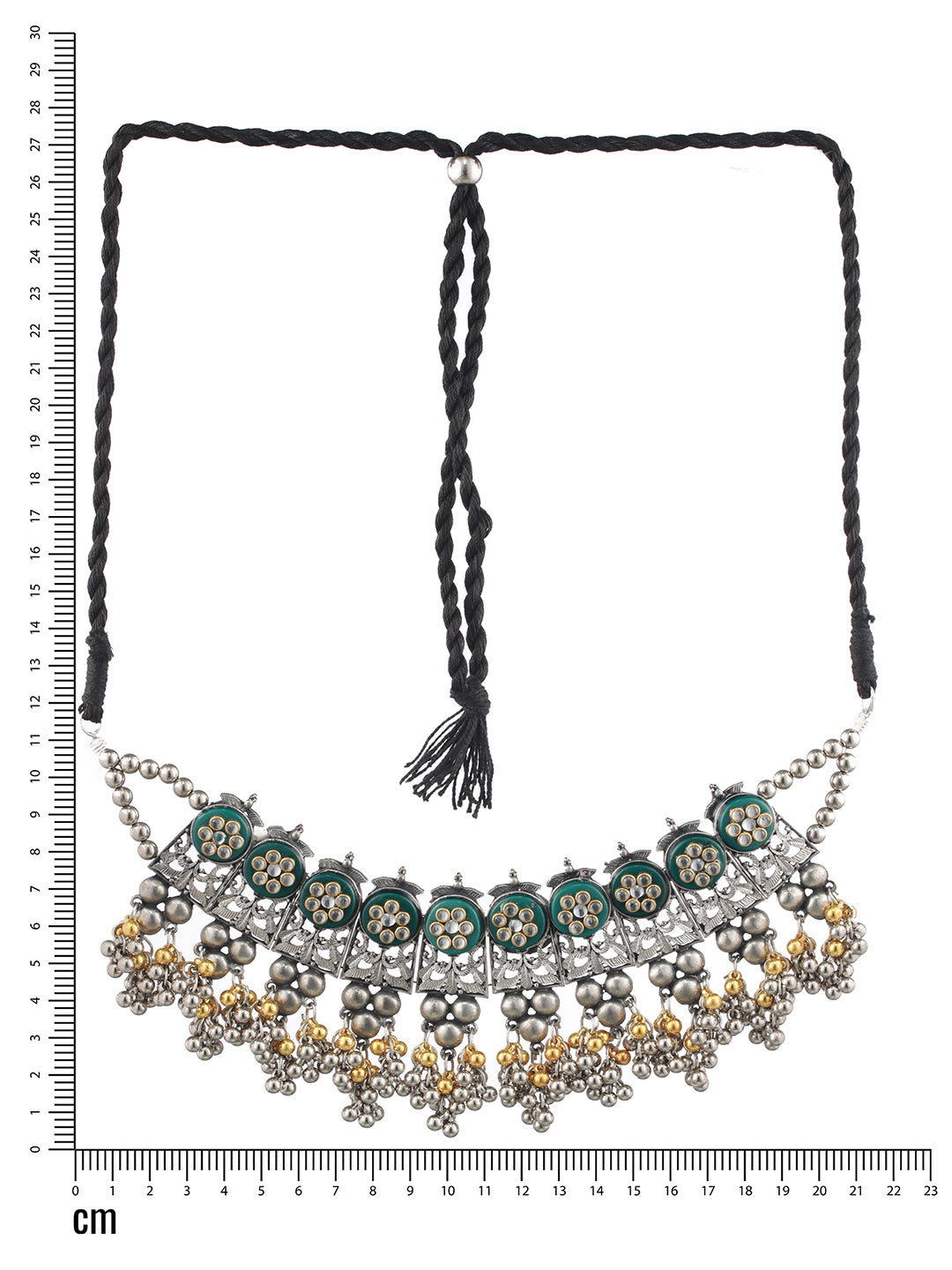 Silver-Plated & Gold-Toned Oxidised Beaded & Kundan studded Choker Necklace - Jazzandsizzle