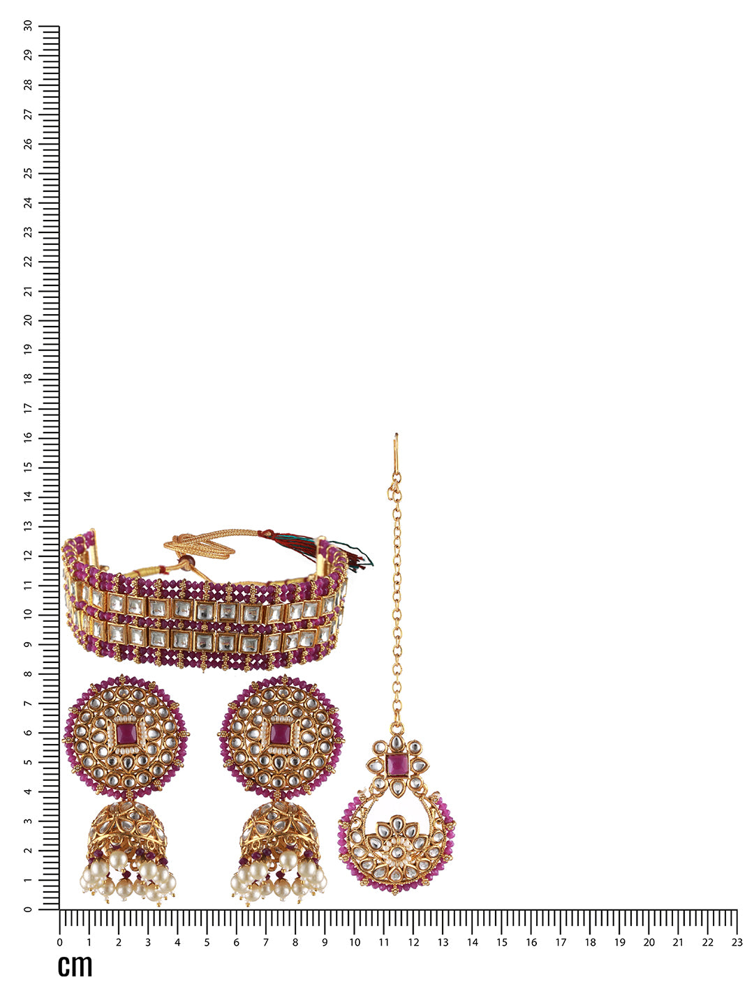 Gold-Plated Wine Kundan Studded & Pearl Beaded Choker Jewellery Set with Maangtikka - Jazzandsizzle