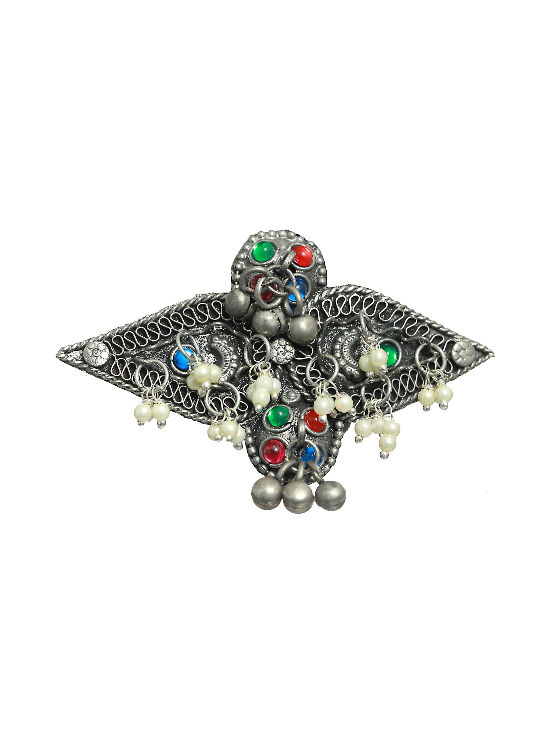 Multicolored Oversized Afghani Carved,Square shaped Adjustable Handcrafted Finger Ring - Jazzandsizzle