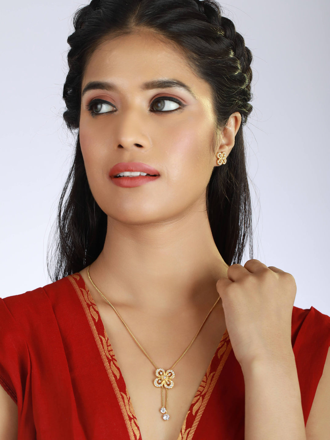 Gold-Plated Handcrafted AD Stone-Studded Adjustable Jewellery Set - Jazzandsizzle