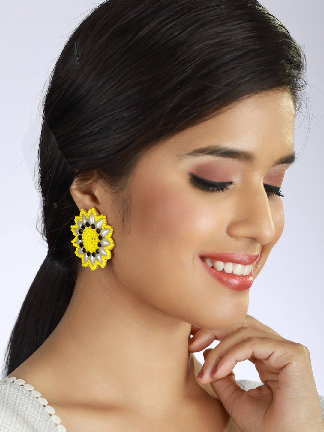 Gold-Plated Handcrafted Yellow & Black Stud Earrings - Jazzandsizzle