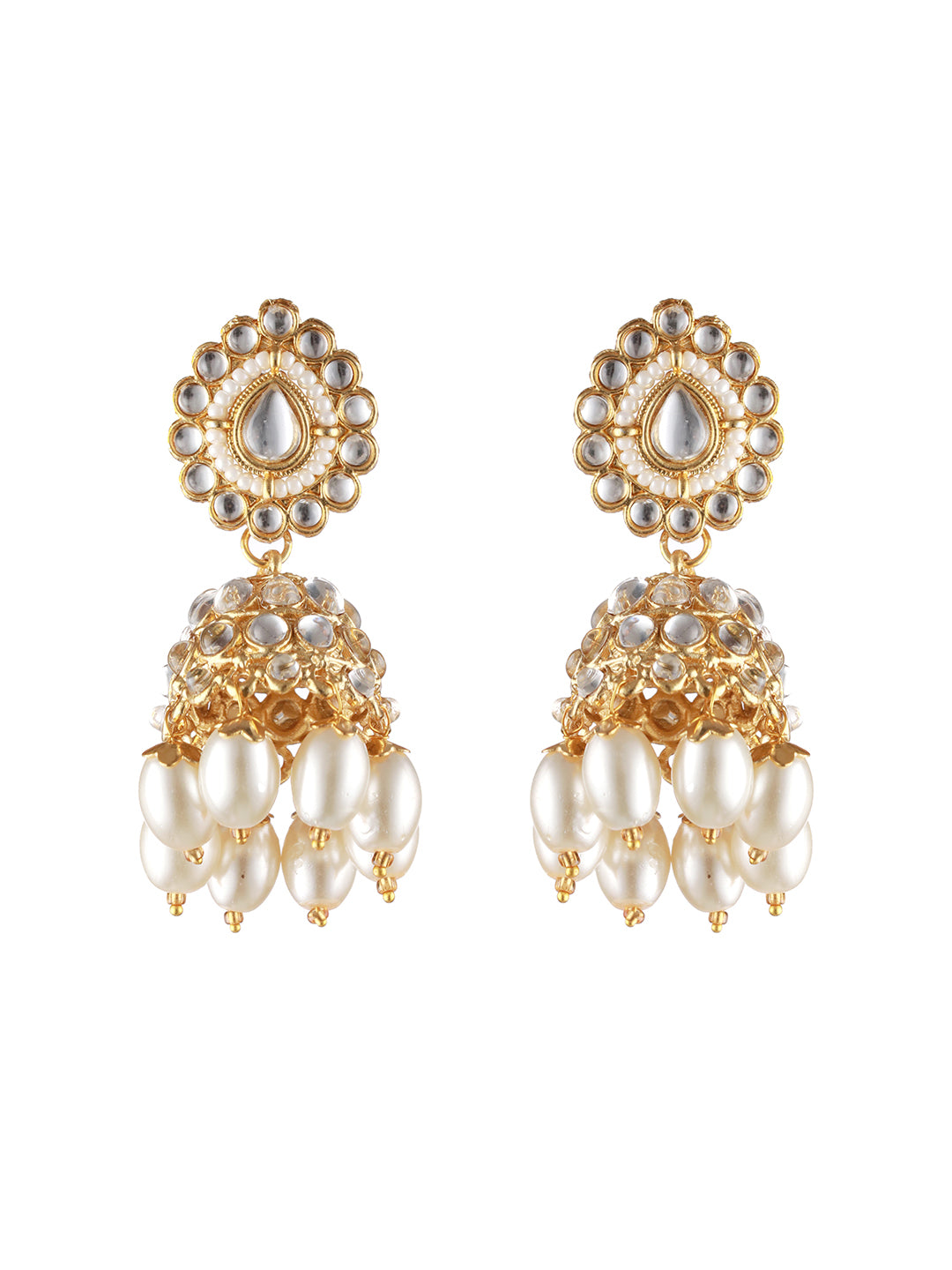 Gold-Plated White Kundan Studded & Beaded Choker Jewellery Set with Maangtikka - Jazzandsizzle