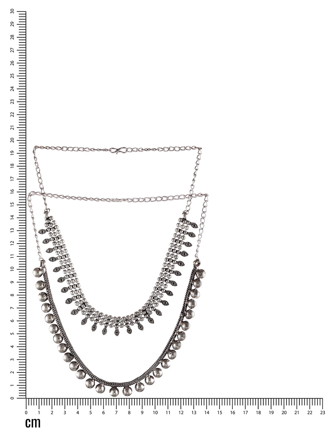 Set of 2 Oxidised Silver-Tone Pearl Studded & Evil Eye Necklace - Jazzandsizzle