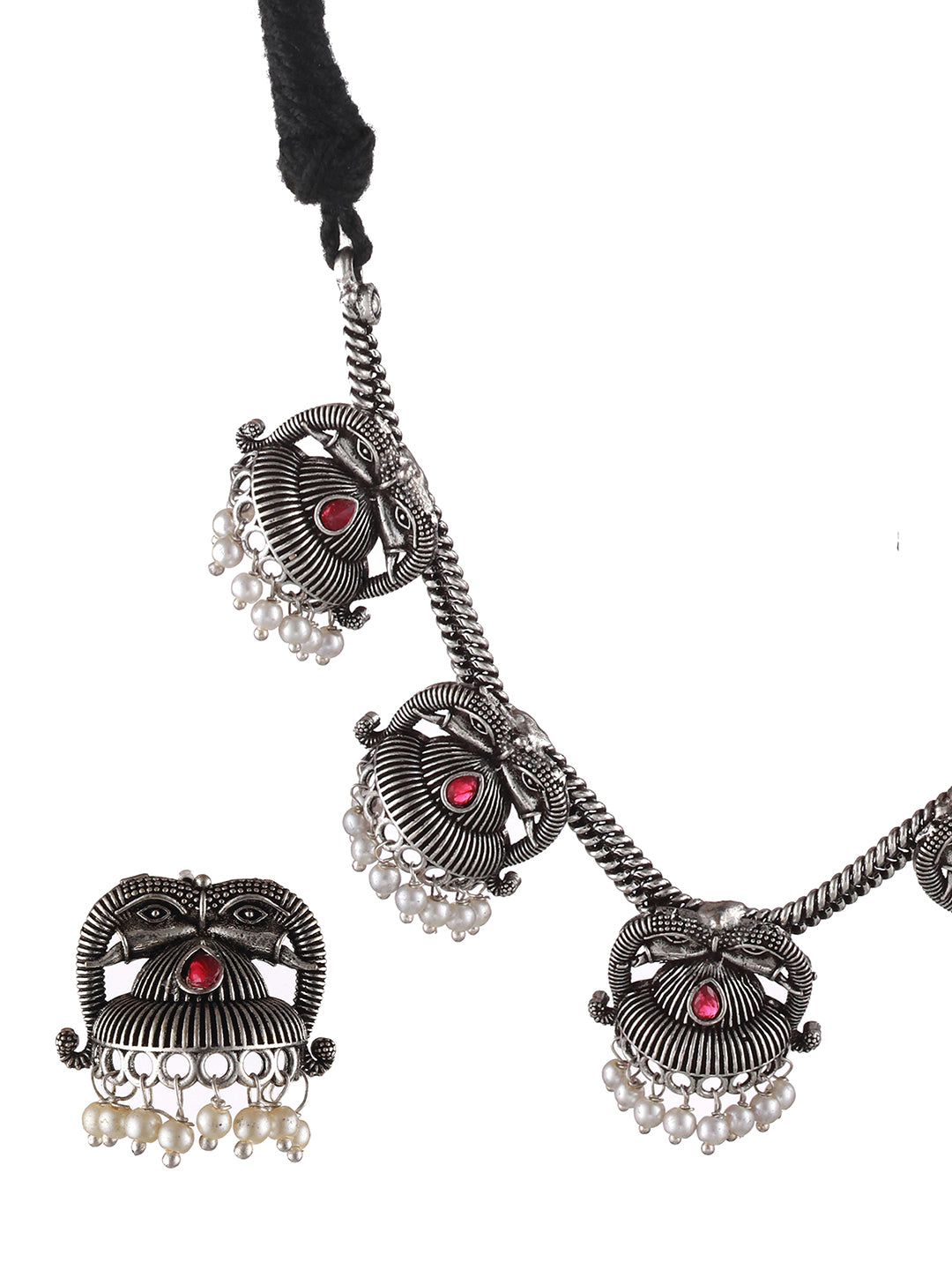 Oxidised Silver-Tone Floral Jewellery Set - Jazzandsizzle