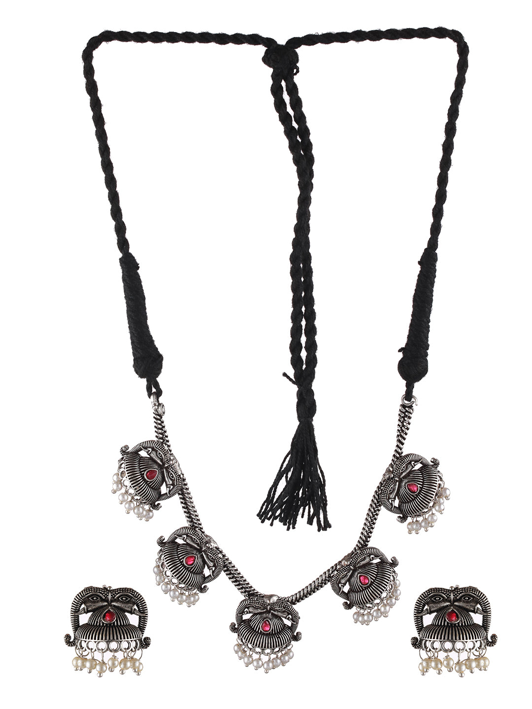 Oxidised Silver-Tone Floral Jewellery Set - Jazzandsizzle