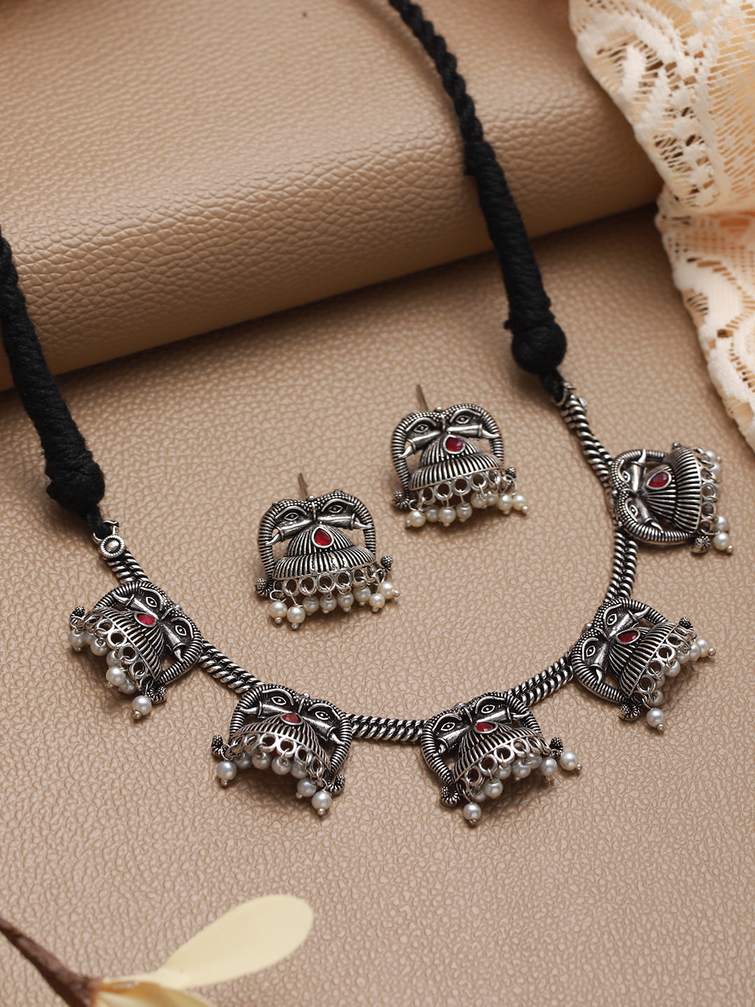 Oxidised Silver-Tone Floral Jewellery Set - Jazzandsizzle