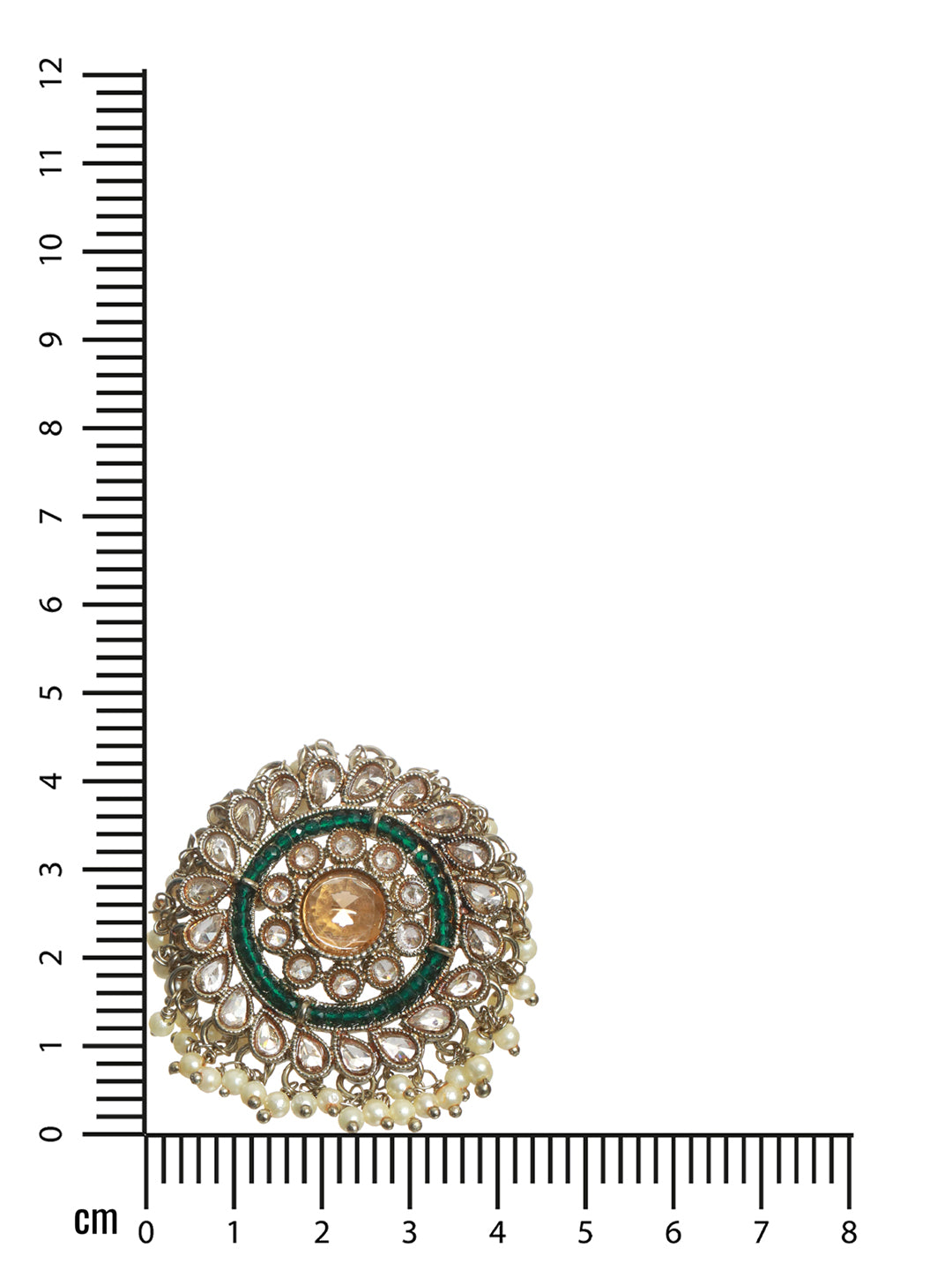 Gold-Plated Green & White Kundan-Studded & Beaded Adjustable Finger Ring - Jazzandsizzle