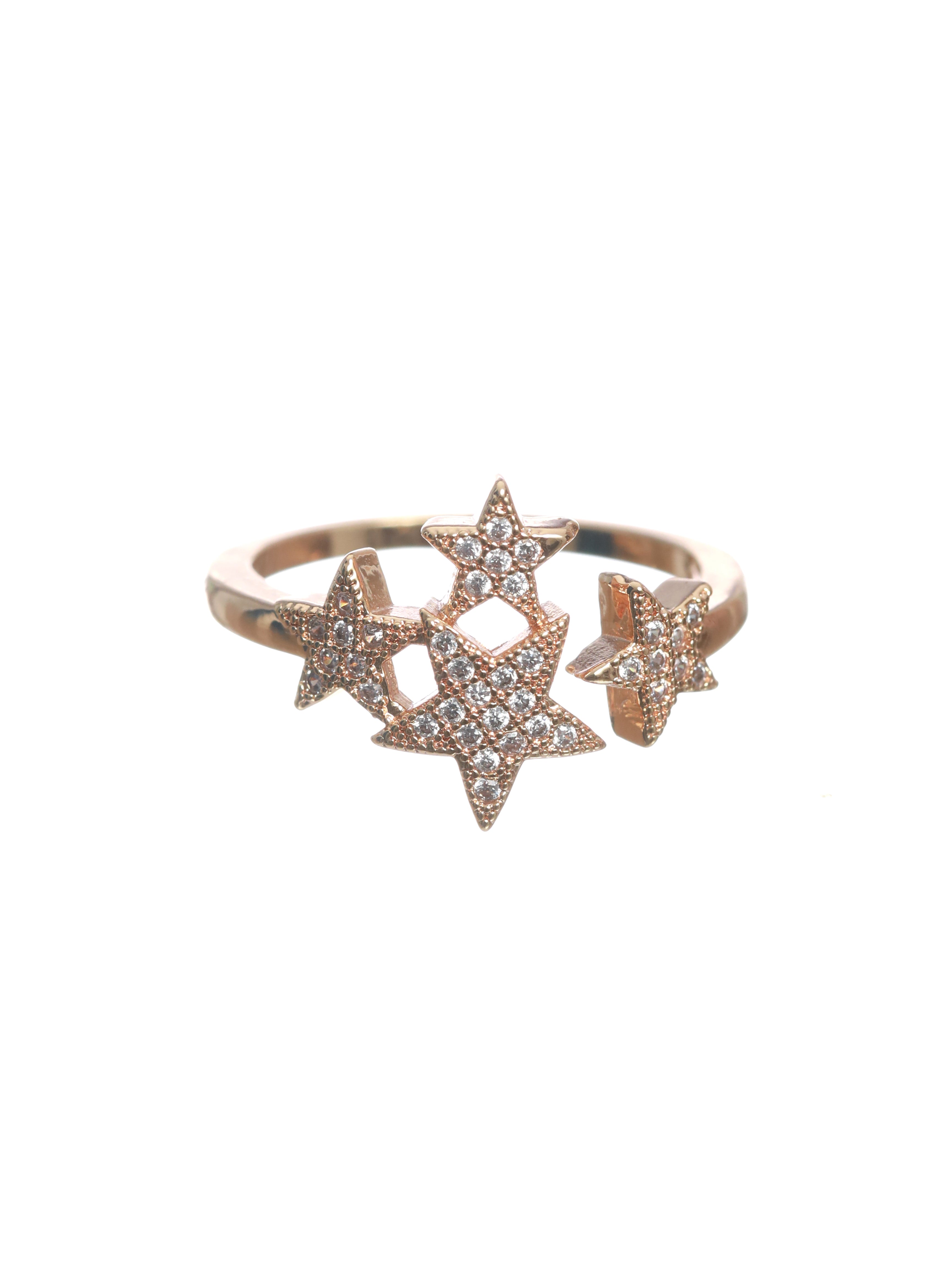 Rose Gold-Plated CZ-Studded Star Shaped Handcrafted Adjustable Finger Ring - Jazzandsizzle
