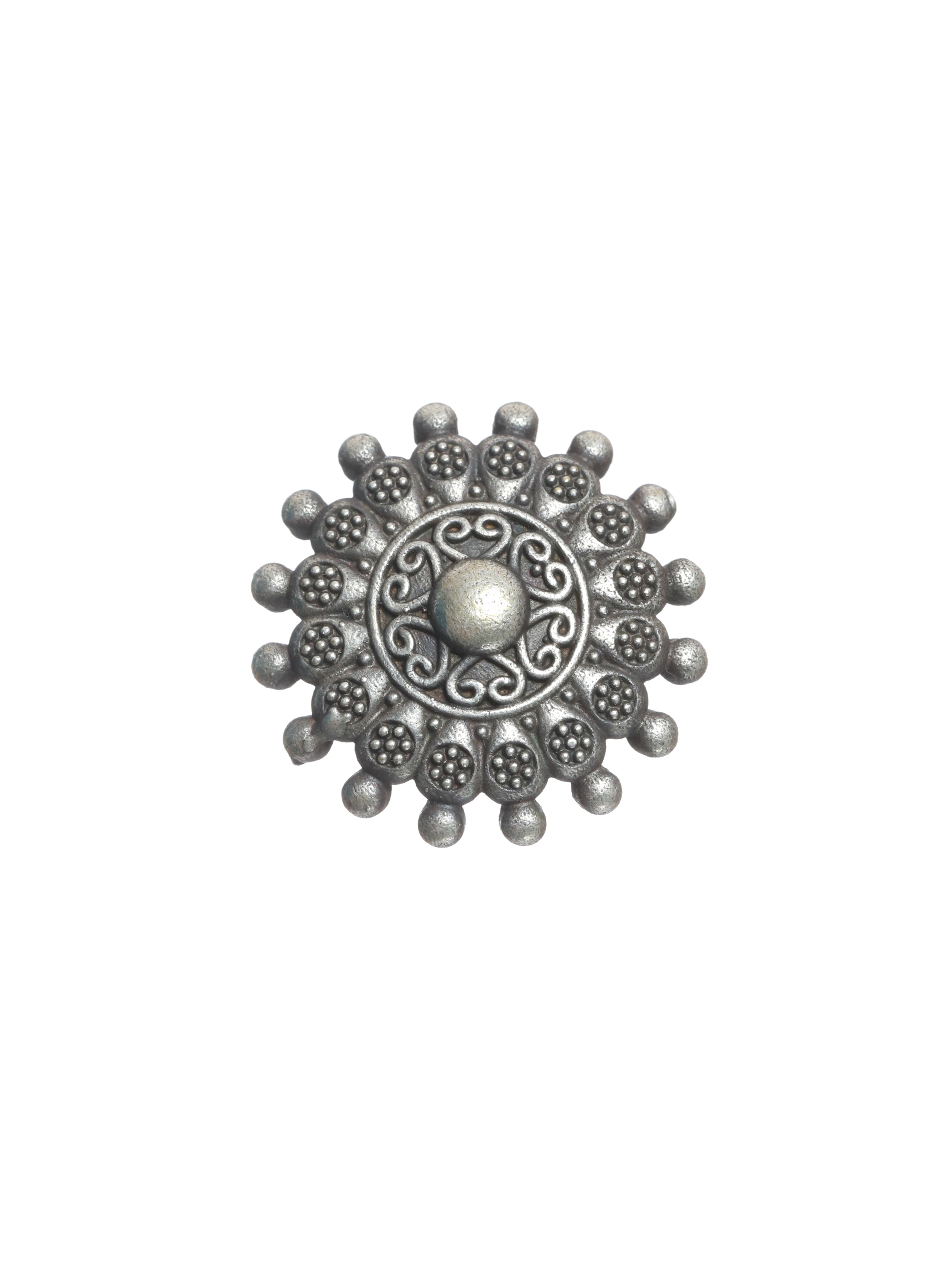 Oxidized Silver-Toned & Beaded Adjustable Finger Ring - Jazzandsizzle