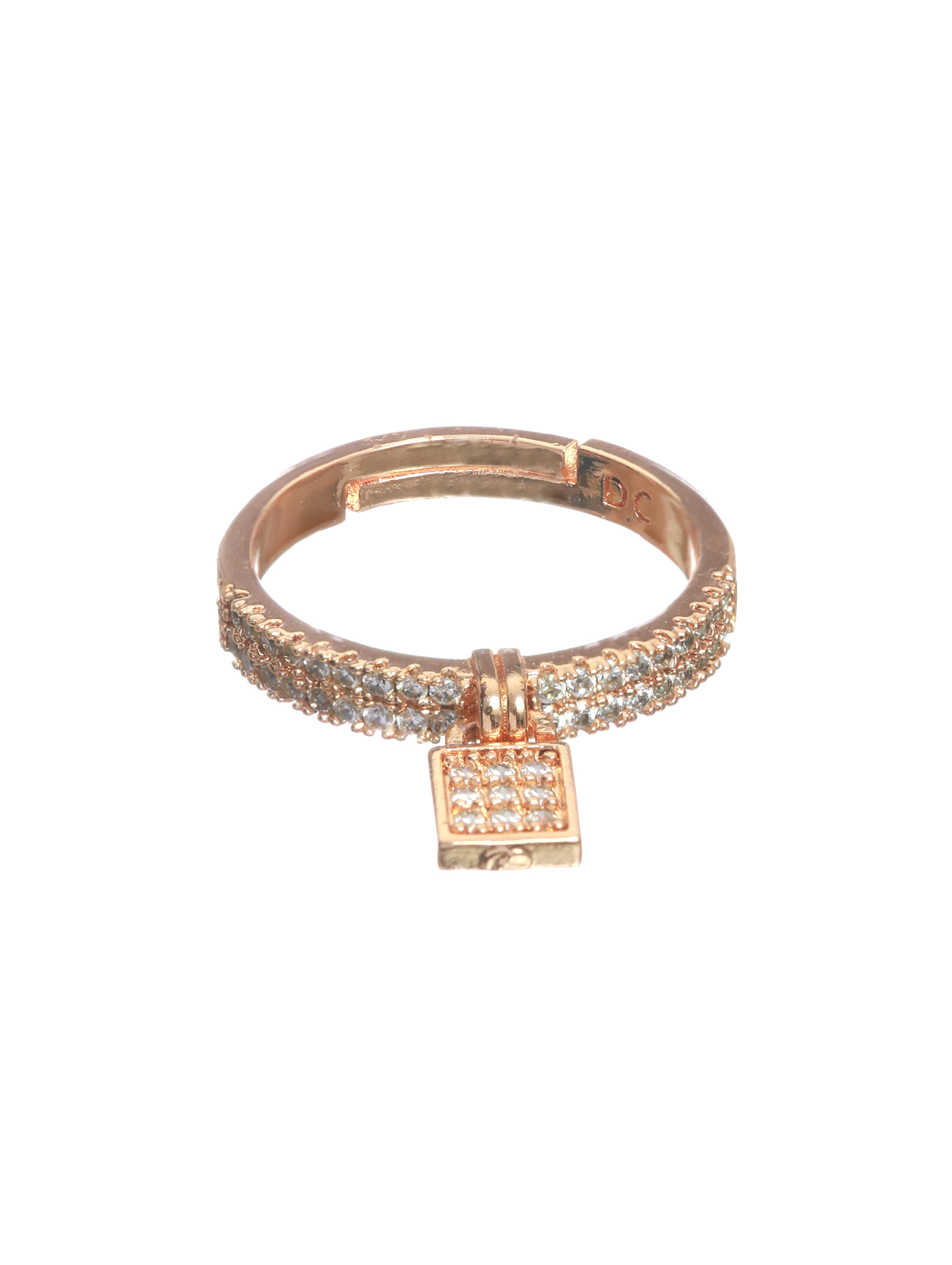 Rose Gold-Plated CZ-Studded Handcrafted Adjustable Finger Ring - Jazzandsizzle