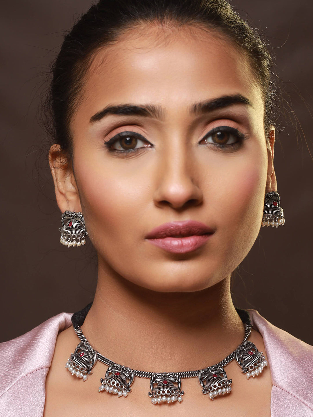 Oxidised Silver-Tone Floral Jewellery Set - Jazzandsizzle