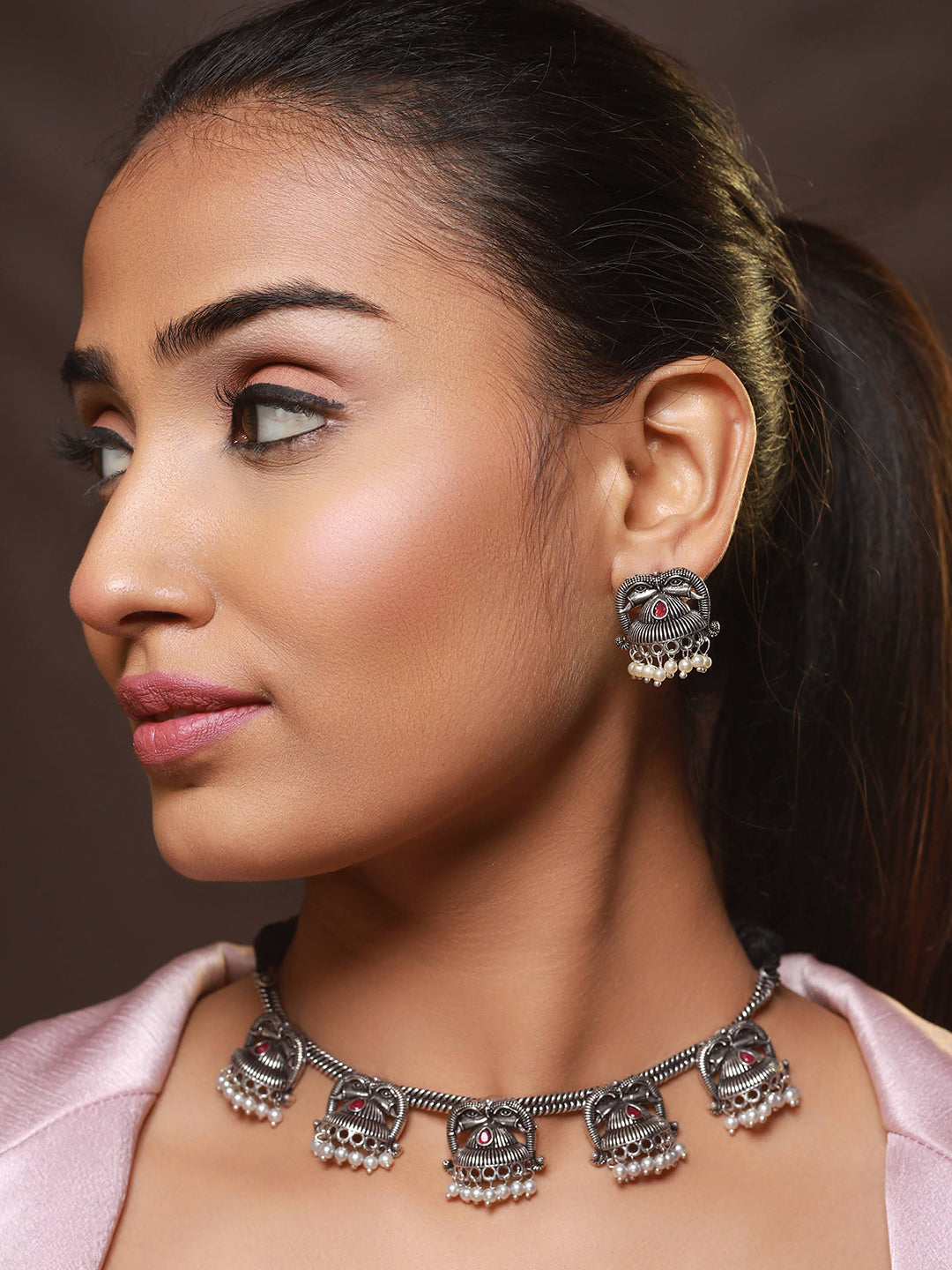 Oxidised Silver-Tone Floral Jewellery Set - Jazzandsizzle