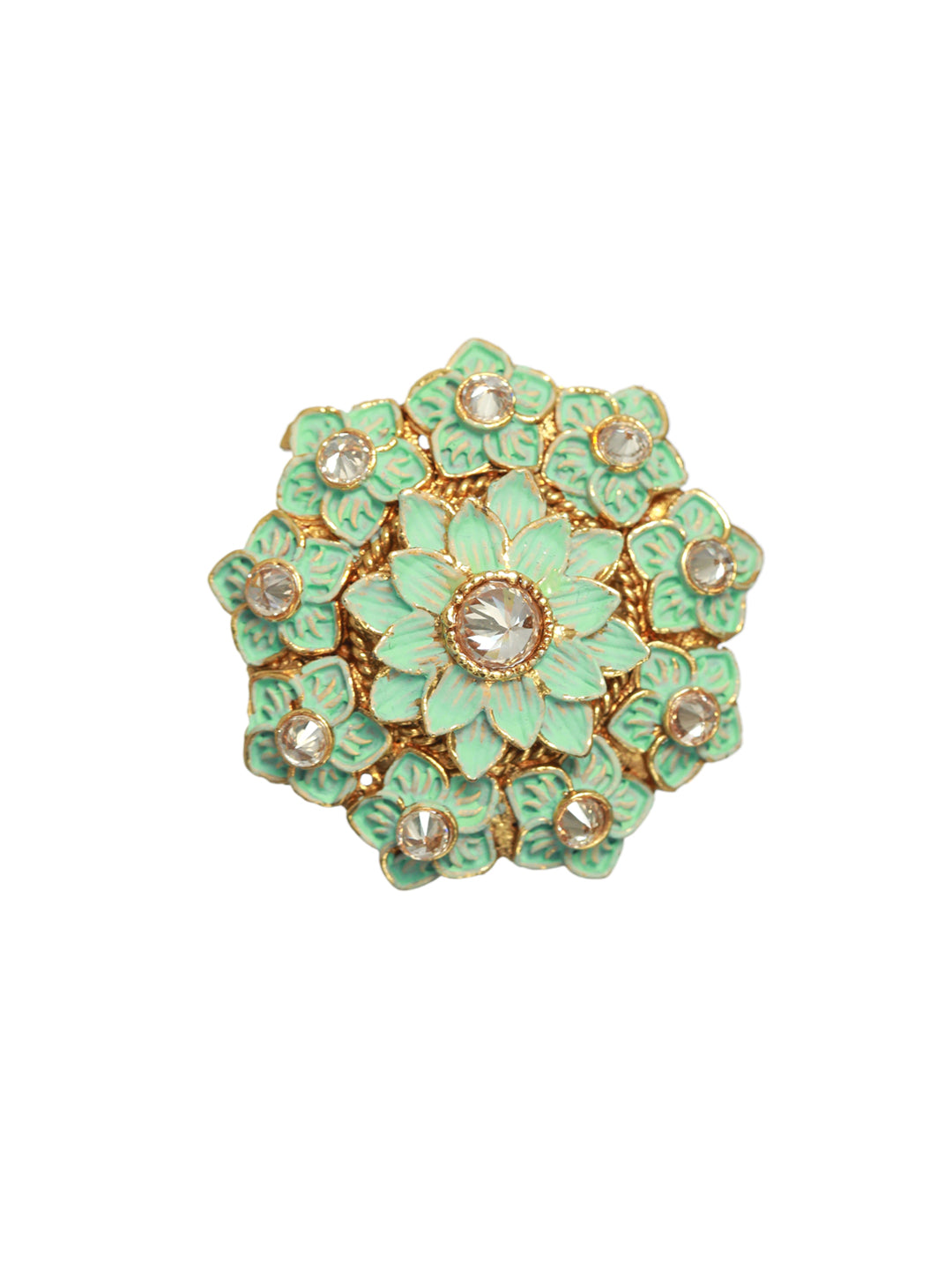 Gold-Plated Turquoise Blue & White AD-Studded Handcrafted Adjustable Finger Ring - Jazzandsizzle