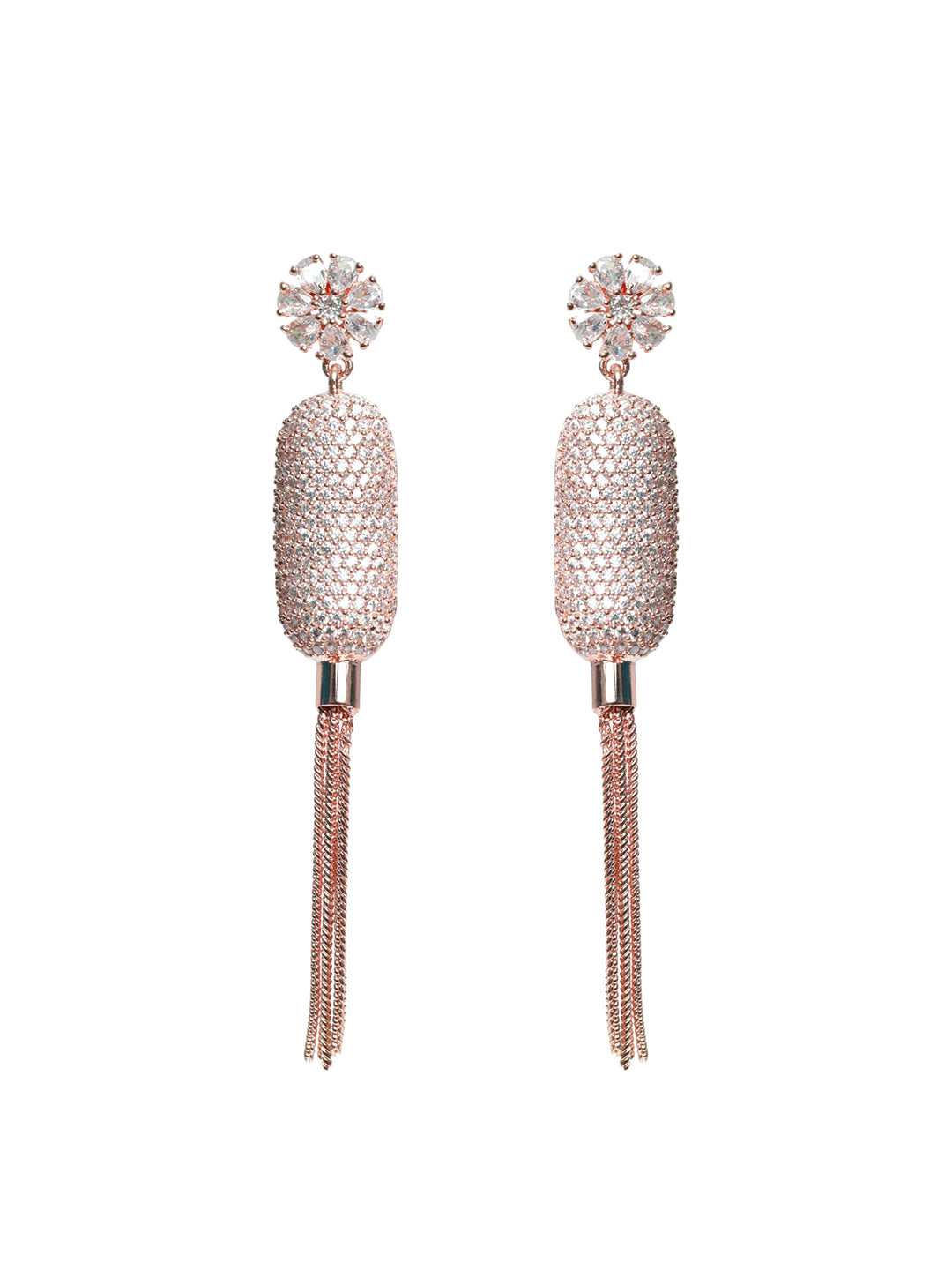 Rose Gold Plated American Diamond Drop Earrings - Jazzandsizzle