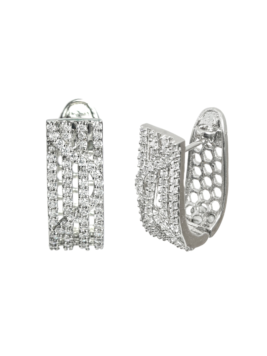 Silver-Toned American Diamond Studded Classic Hoop Earrings - Jazzandsizzle