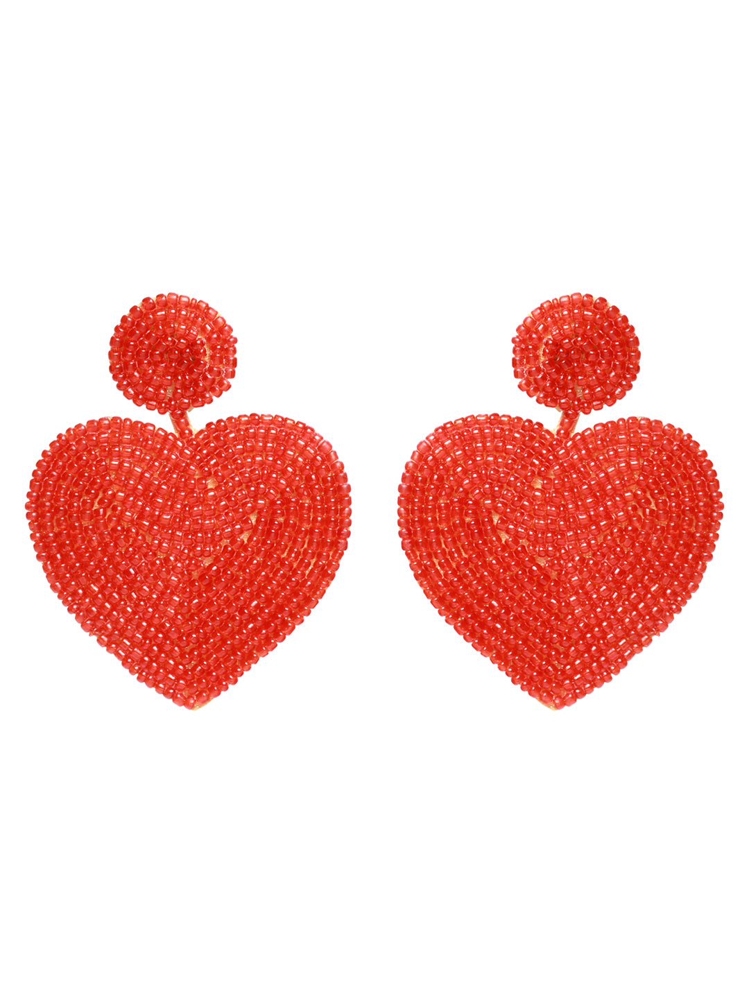 Handwoven Beads & Red Heart Shaped Contemporary Design Handcrafted Drop Earrings - Jazzandsizzle